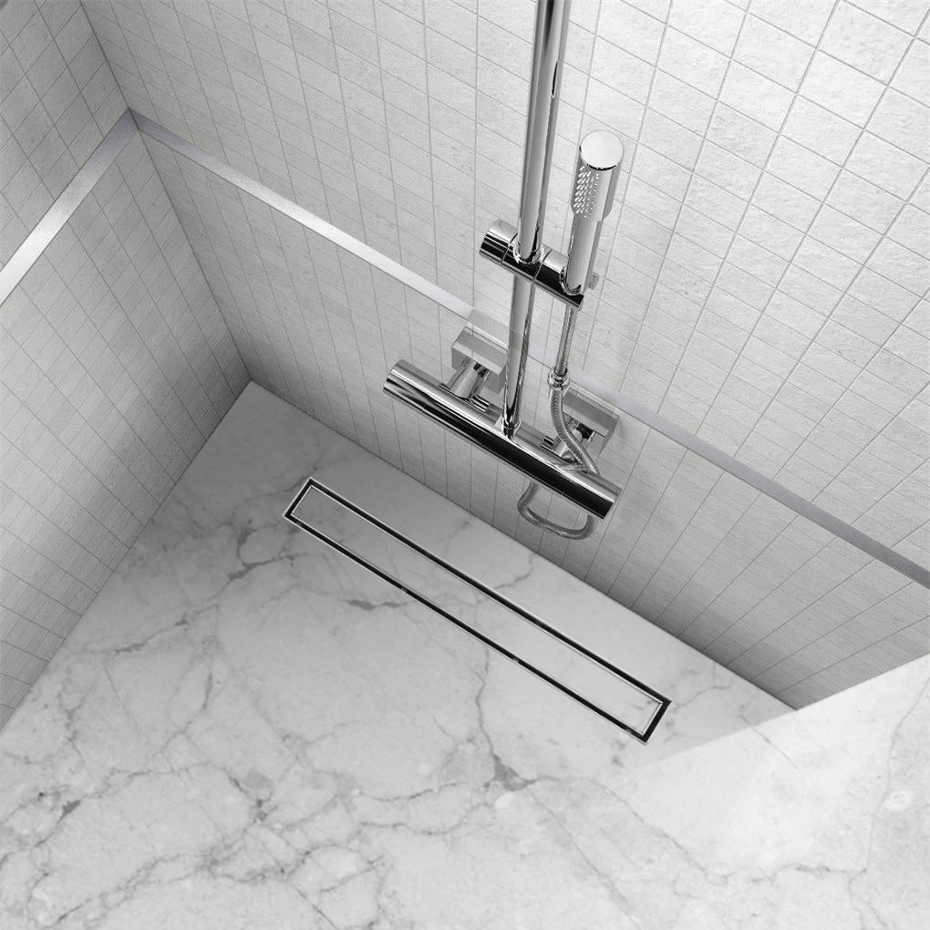 Scarico Doccia Lineare INOX - Copertura Argentata, Filtro e Sifone 360º - Modello B1