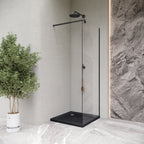 SHIMMER - Piatto doccia nero Stone acrilico, texture pietra, ultrasottile 5 cm, sifone e valvola inclusi