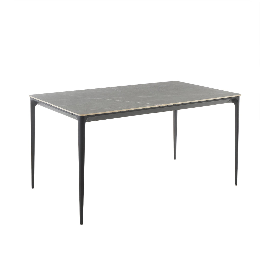 RUTH - Mesa de refeição 140x80cm para interior e exterior, tampo em cerâmica sinterizada efeito pedra e estrutura em alumínio preto
