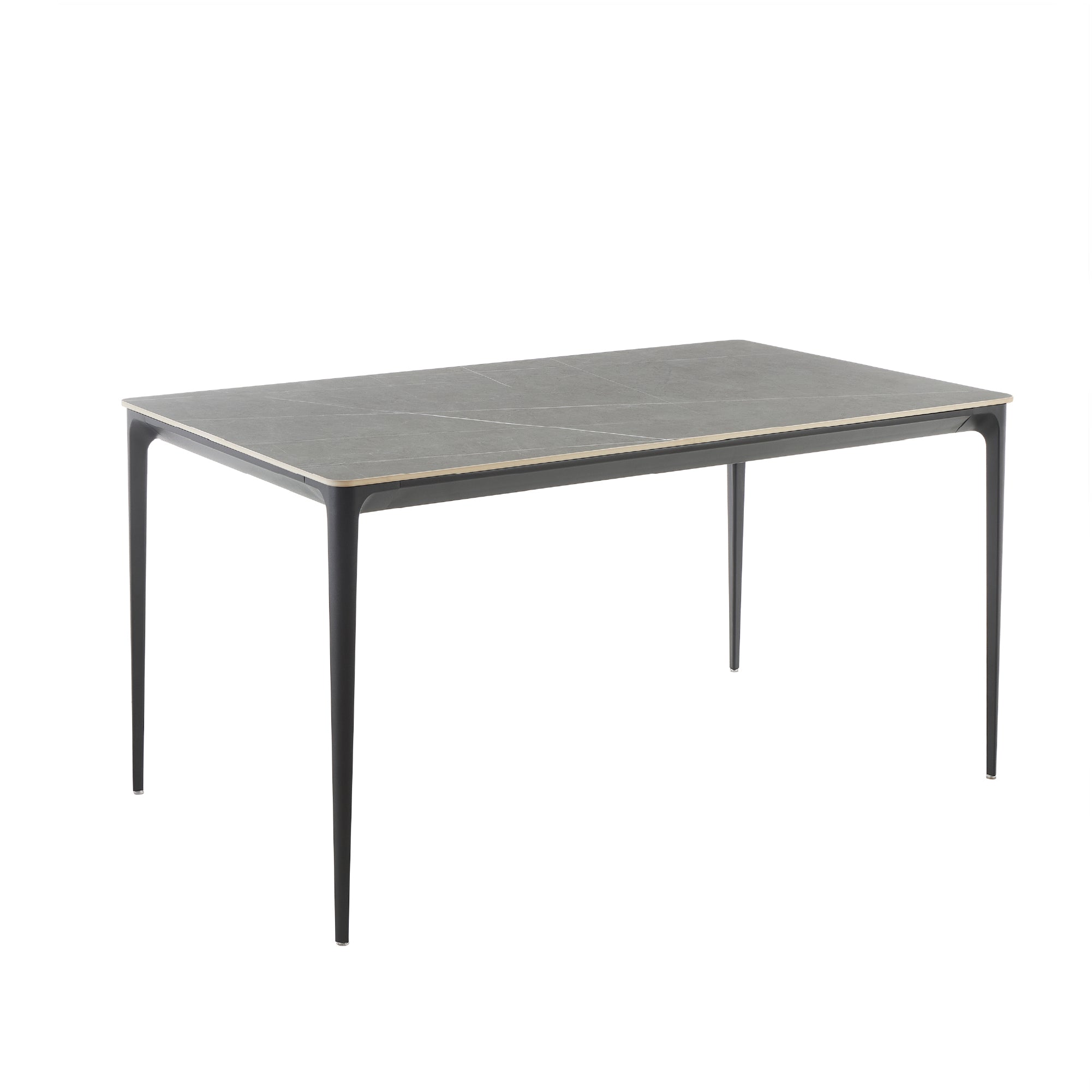 RUTH - Mesa de comedor 140x80 cm para interior y exterior, tablero de cerámica sinterizada efecto piedra y estructura de aluminio negro