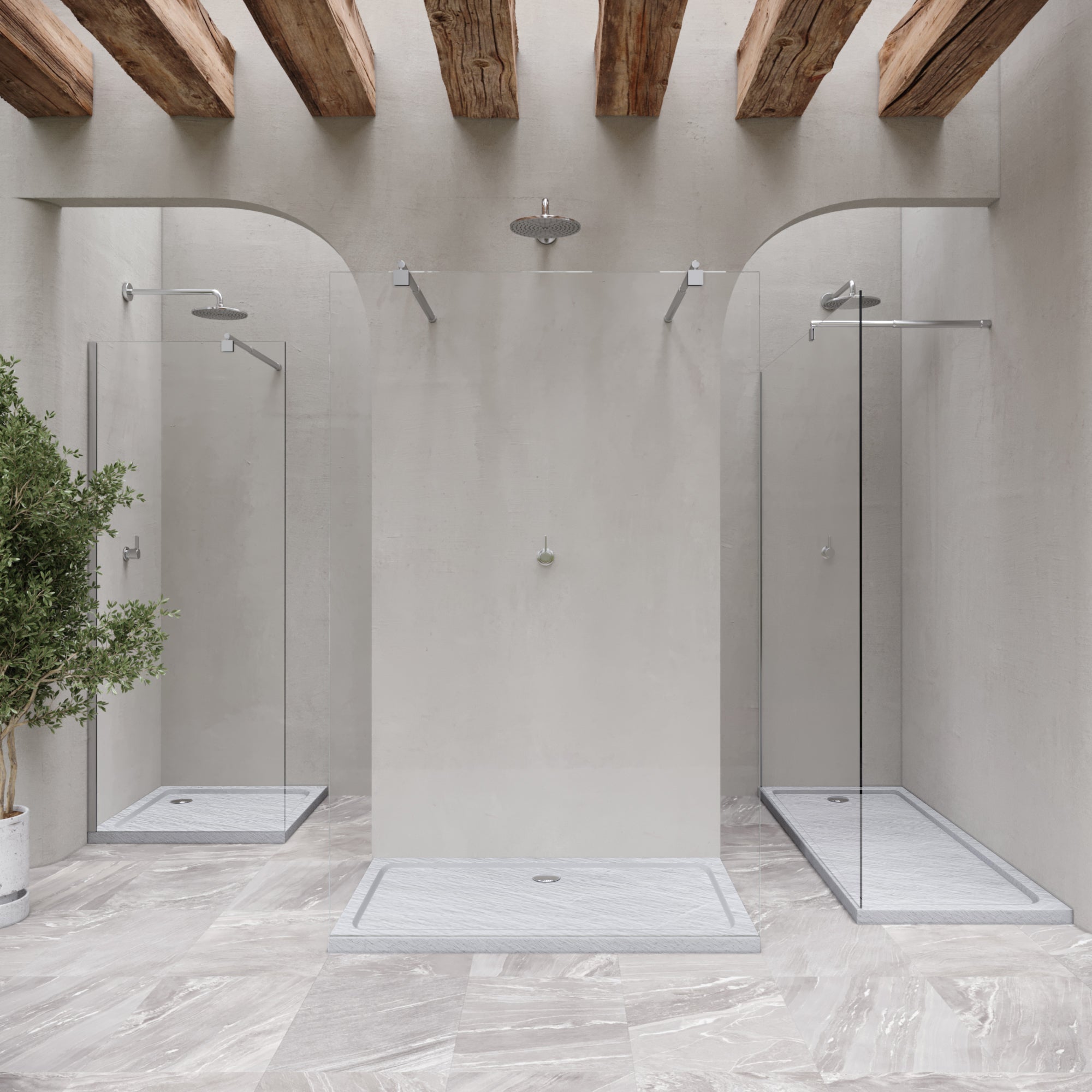 SHIMMER - Piatto doccia bianco Stone acrilico, texture pietra, ultrasottile 5 cm, sifone e valvola inclusi