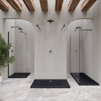 SHIMMER - Piatto doccia nero Stone acrilico, texture pietra, ultrasottile 5 cm, sifone e valvola inclusi