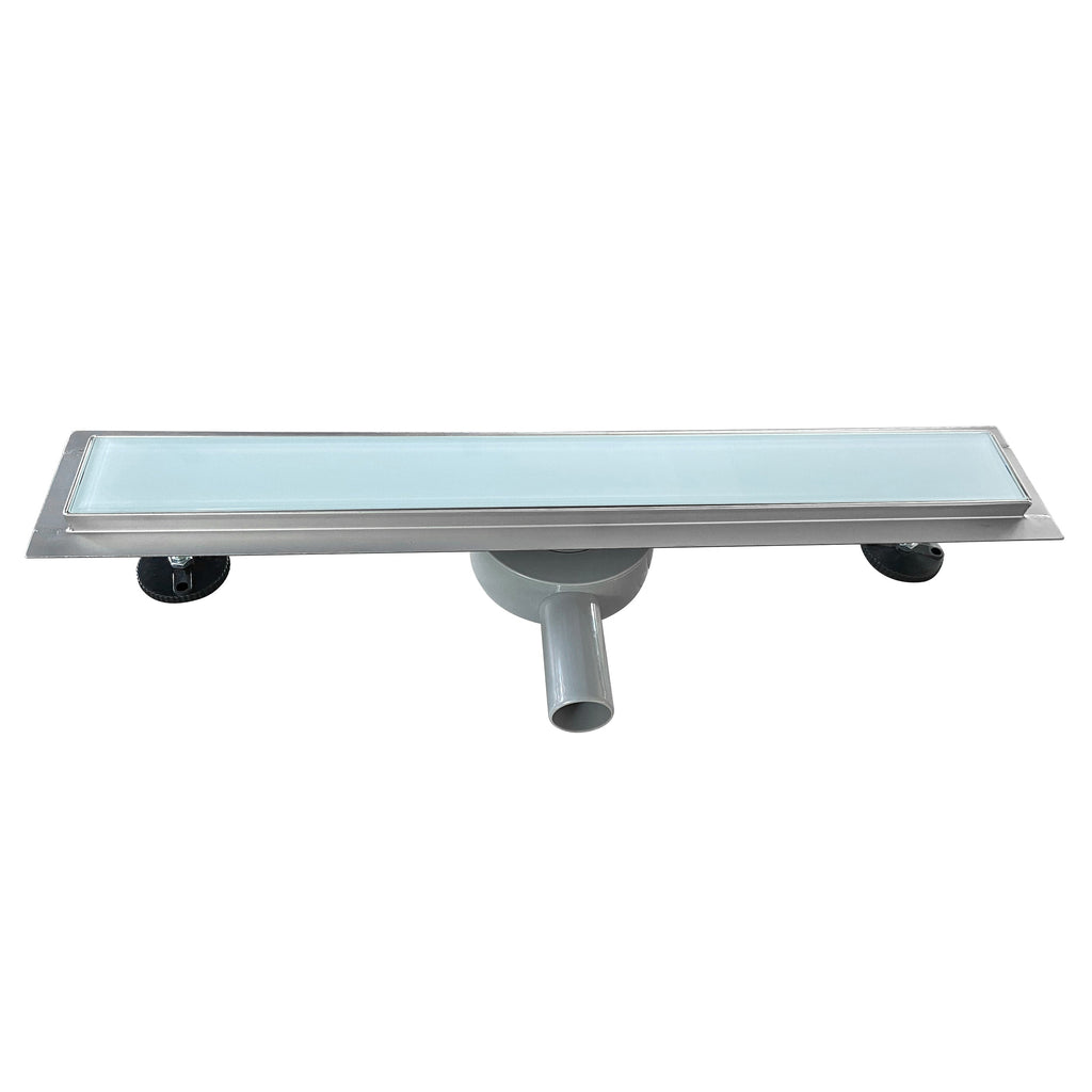 Ralo de duche plano de aço inoxidável com tampa de vidro branco B3
