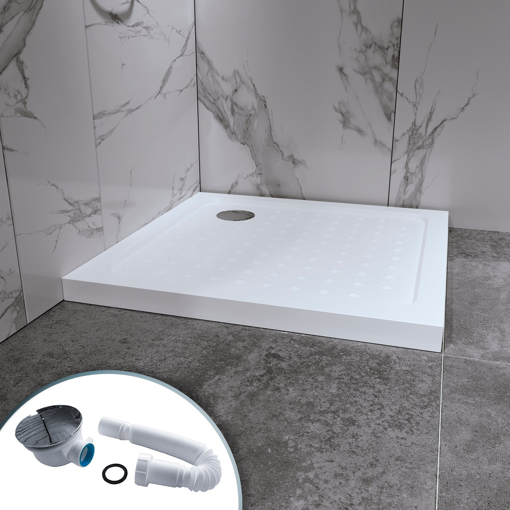 SHIMMER - Piatto doccia Bubble acrilico bianco, texture “bolle”, ultrasottile 5 cm, sifone e valvola inclusi