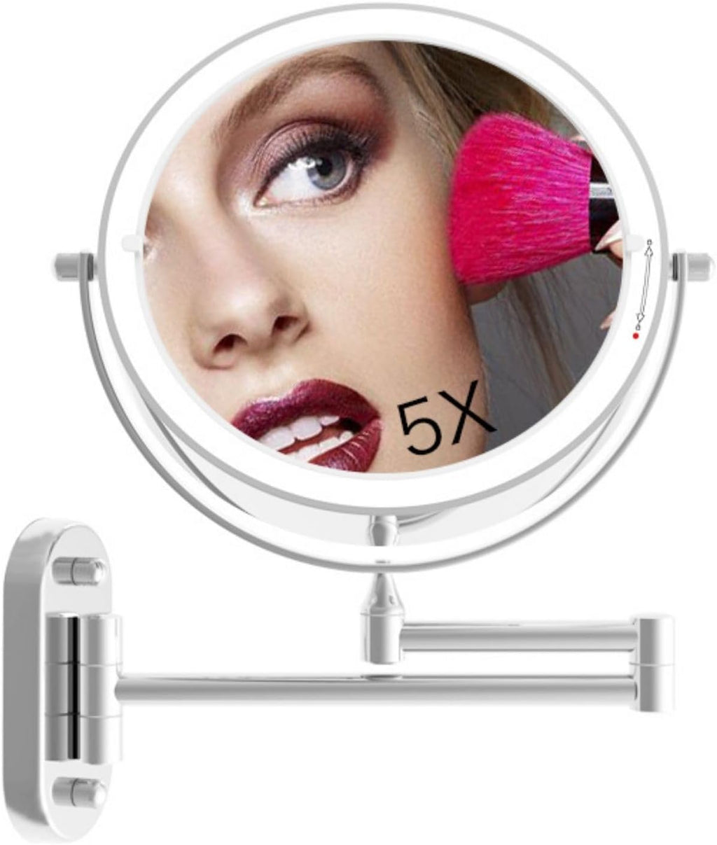 Specchio da barba/trucco ricaricabile con LED, ingrandimento 5X, rotazione 360º