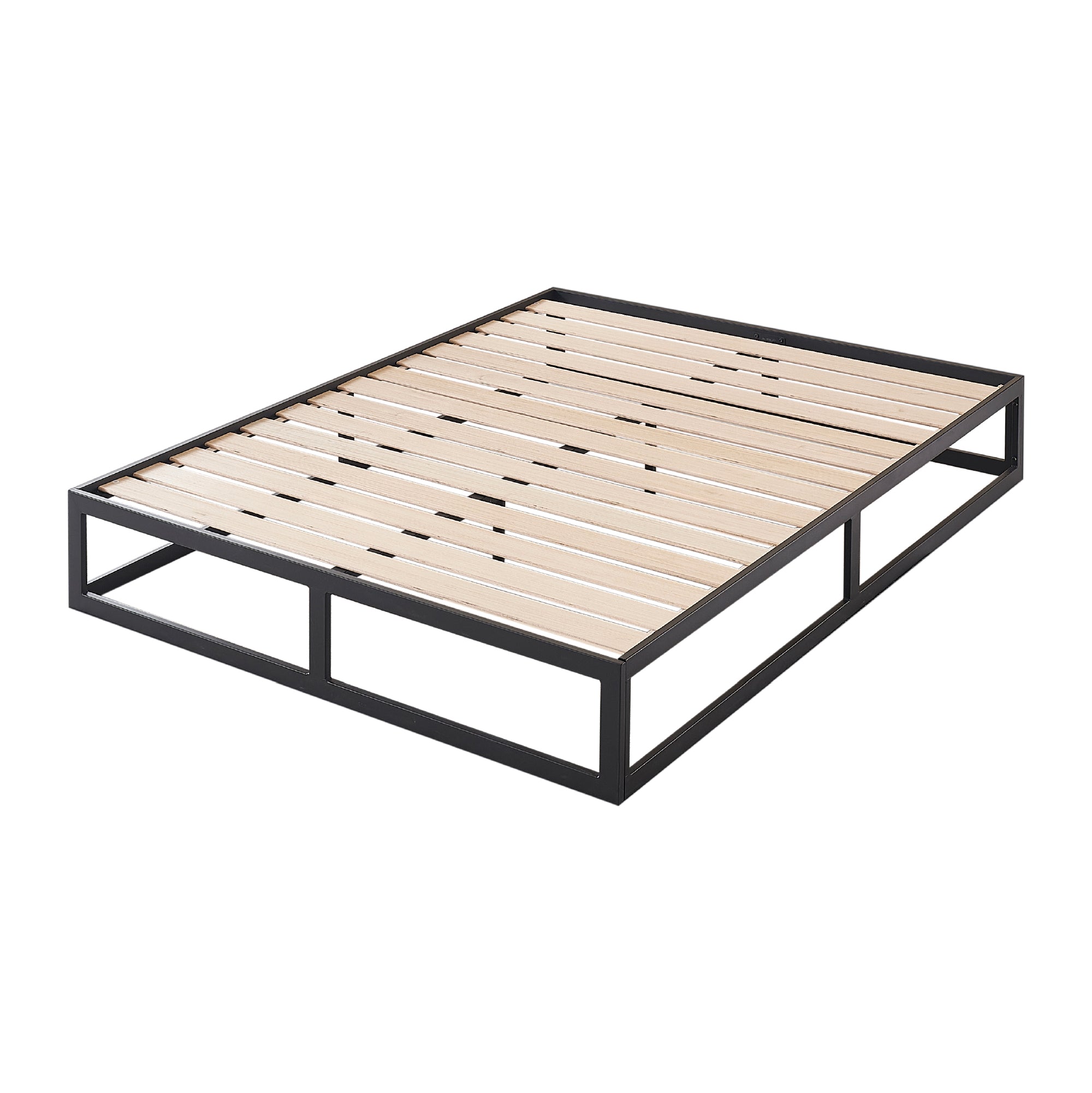 HARUKI - Letto con struttura metallica e doghe in legno naturale, spazio contenitivo di 31,8 cm - Nero o Bianco