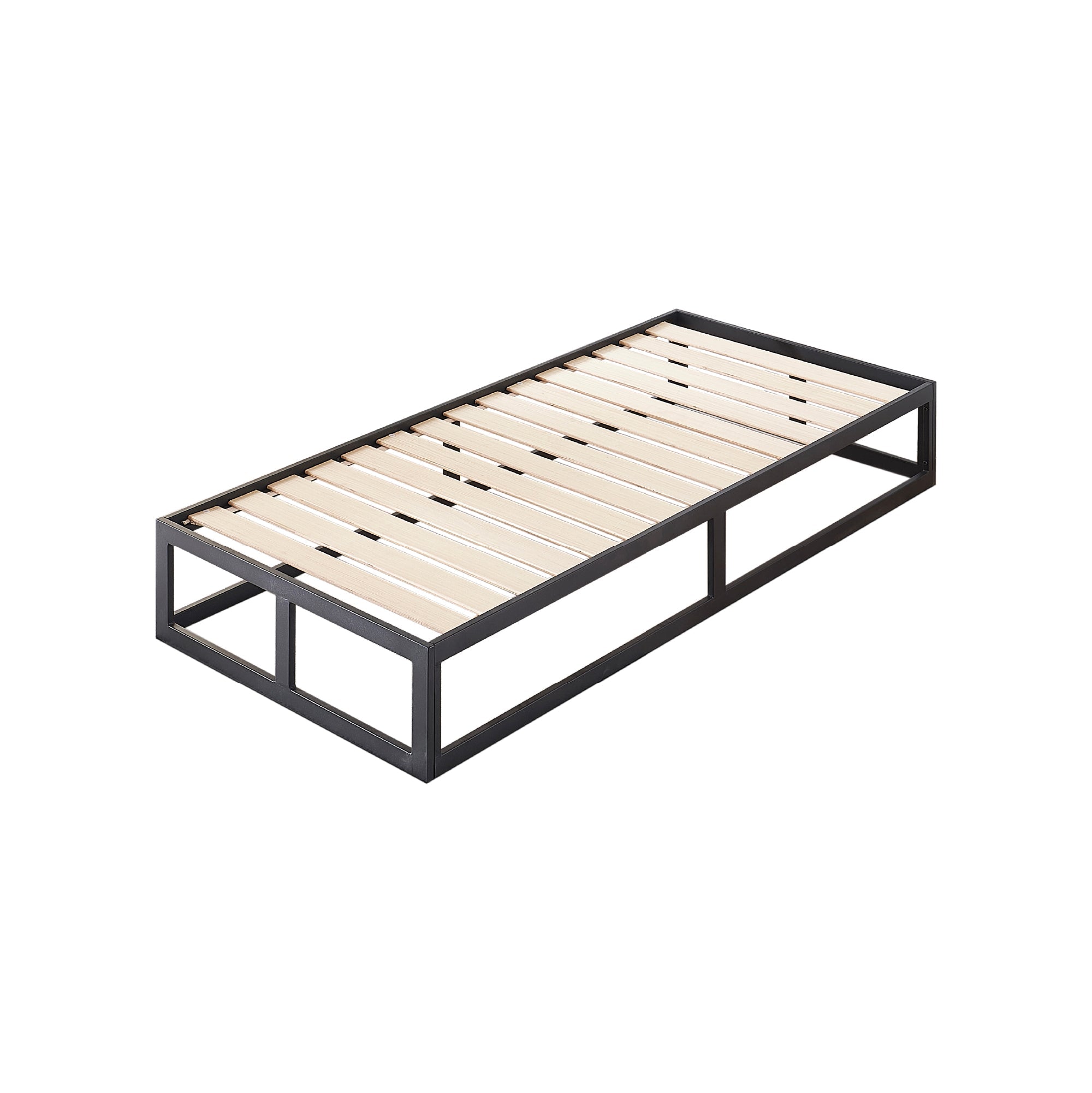 HARUKI - Letto con struttura metallica e doghe in legno naturale, spazio contenitivo di 31,8 cm - Nero o Bianco