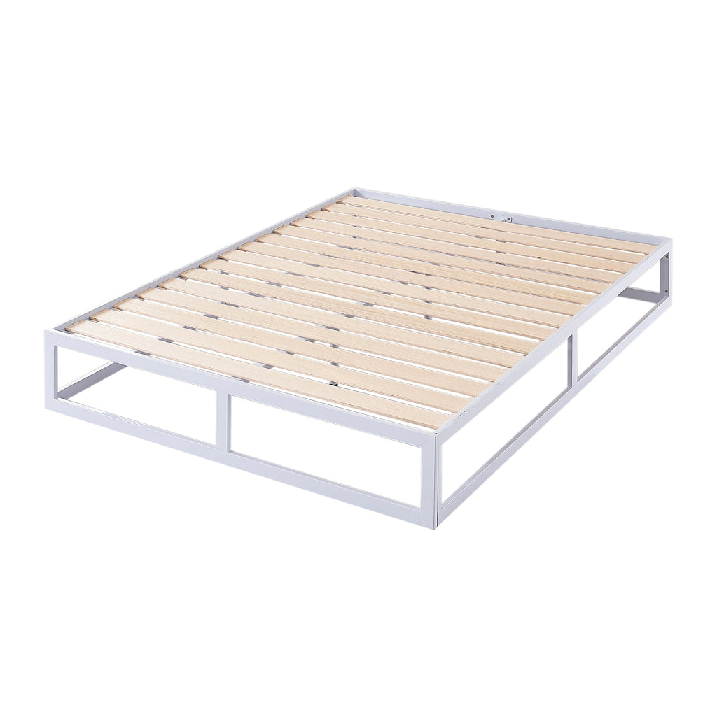 HARUKI - Letto con struttura metallica e doghe in legno naturale, spazio contenitivo di 31,8 cm - Nero o Bianco