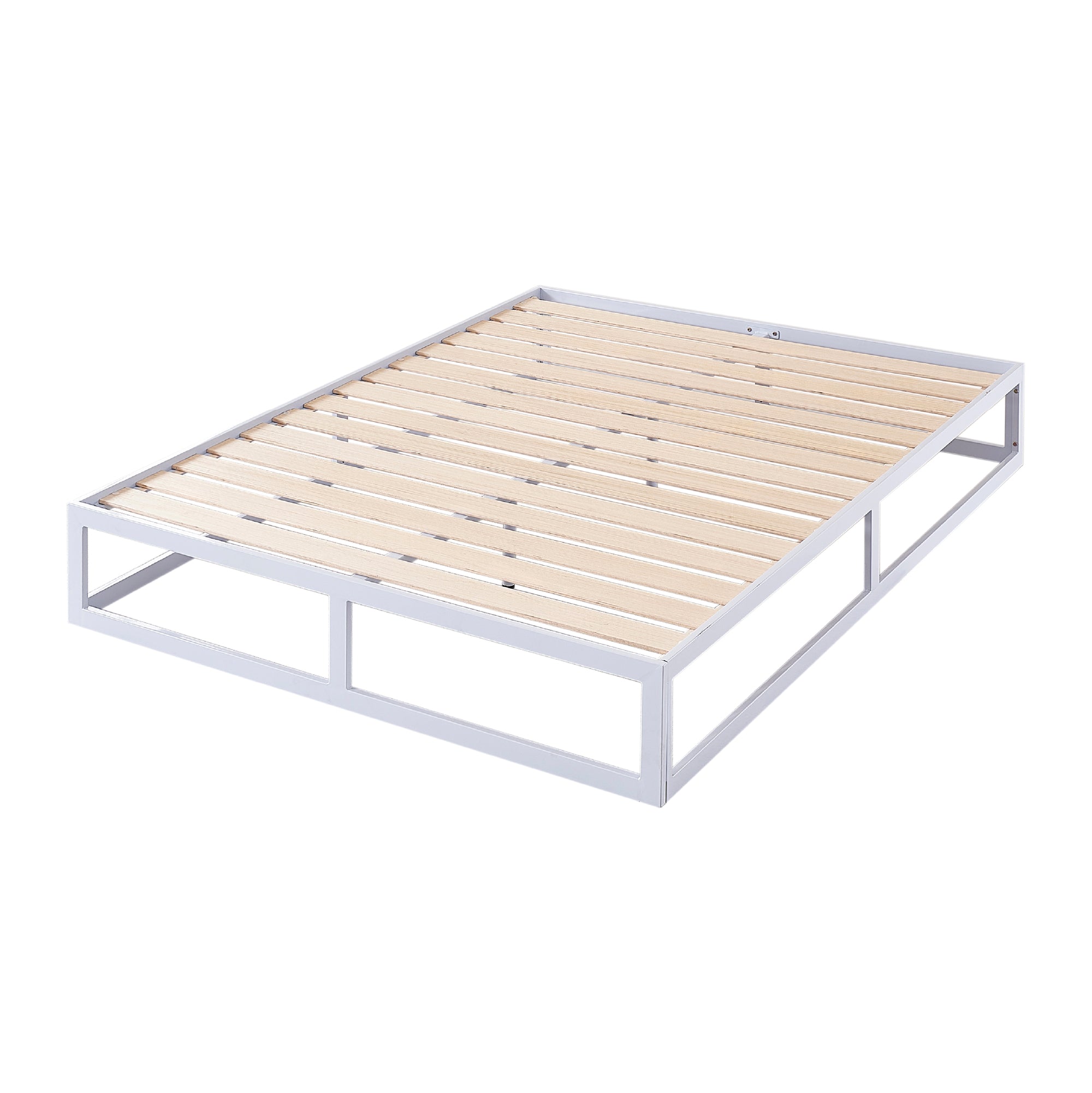 HARUKI - Letto con struttura metallica e doghe in legno naturale, spazio contenitivo di 31,8 cm - Nero o Bianco