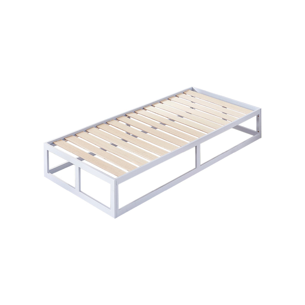 HARUKI - Letto con struttura metallica e doghe in legno naturale, spazio contenitivo di 31,8 cm - Nero o Bianco