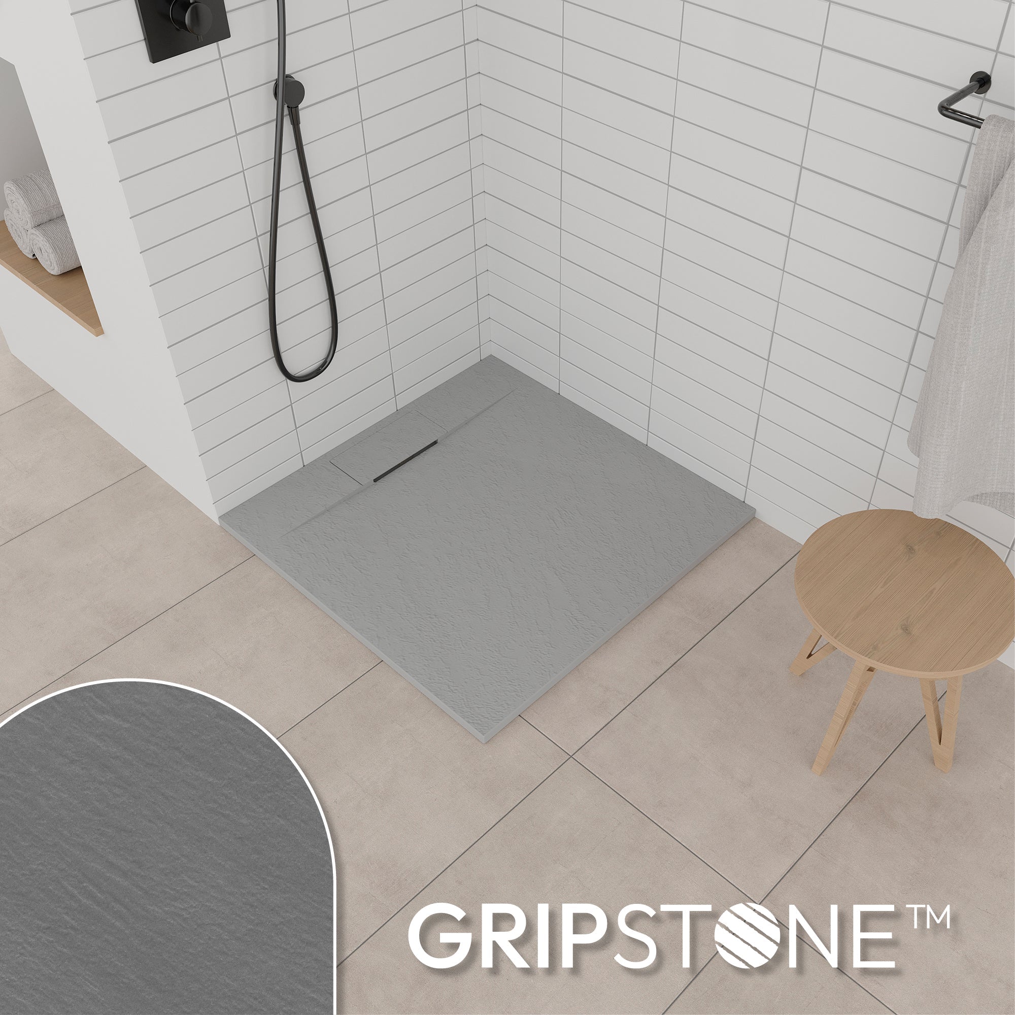 POLAR - Piatto doccia grigio antiscivolo, resistente, durevole e facile da pulire - Incl. sifone