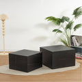 TANEDA - Conjunto de 2 mesas de centro quadradas em MDF preto com veios decorativos – 60 e 51 cm