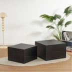 TANEDA - Conjunto de 2 mesas de centro quadradas em MDF preto com veios decorativos – 60 e 51 cm