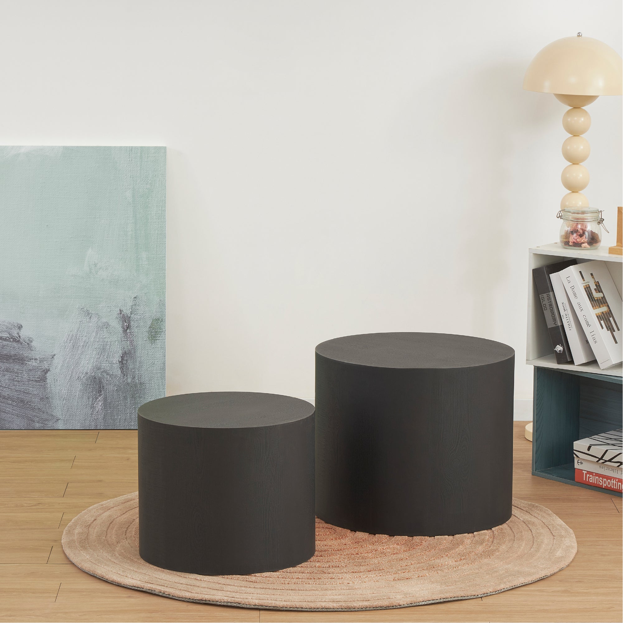 YANKA - Set di 2 tavolini da caffè in MDF nero opaco - Ø 49 e Ø 38 cm