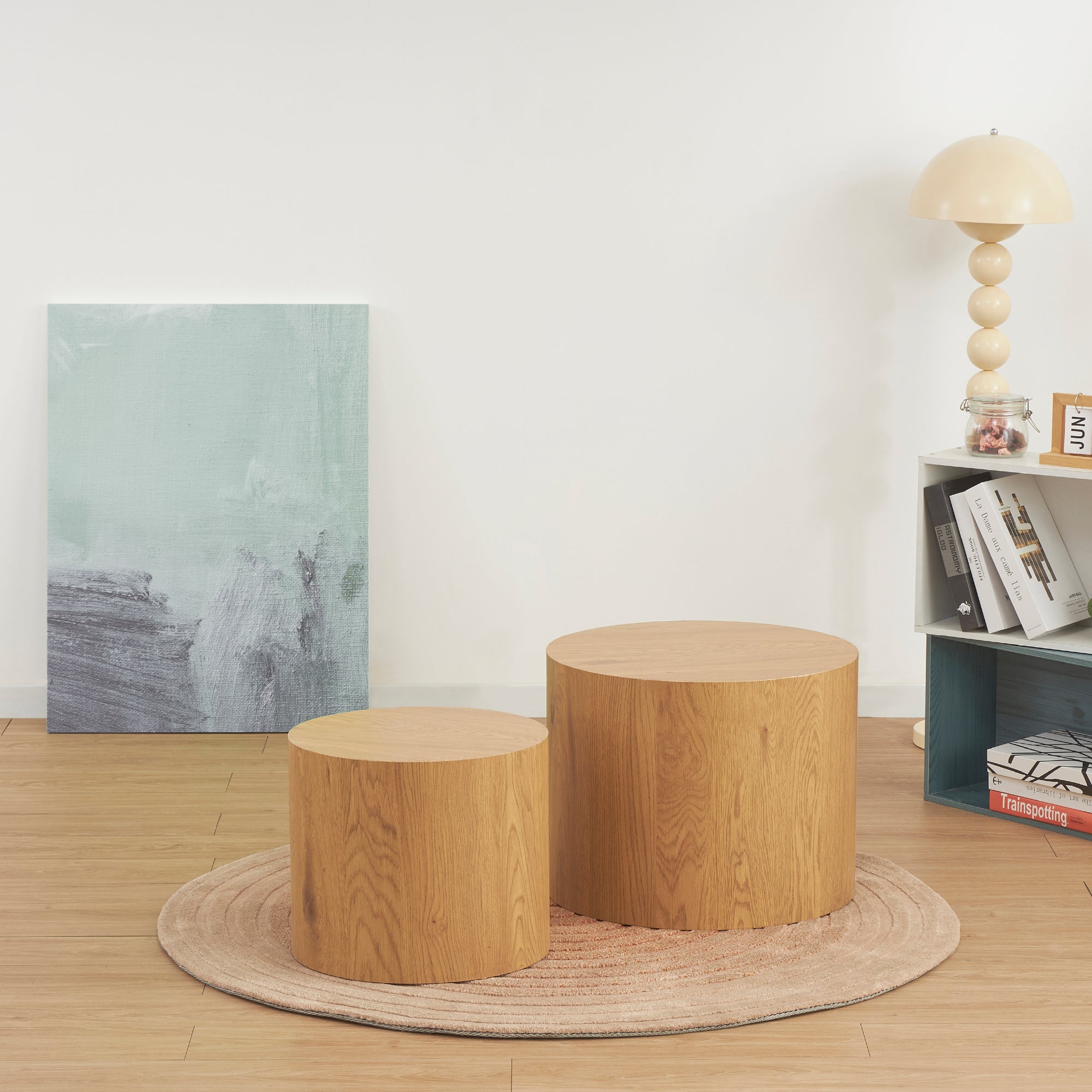 YANKA - Conjunto de 2 mesas de centro en MDF con acabado efecto madera - Ø 49 y Ø 38 cm
