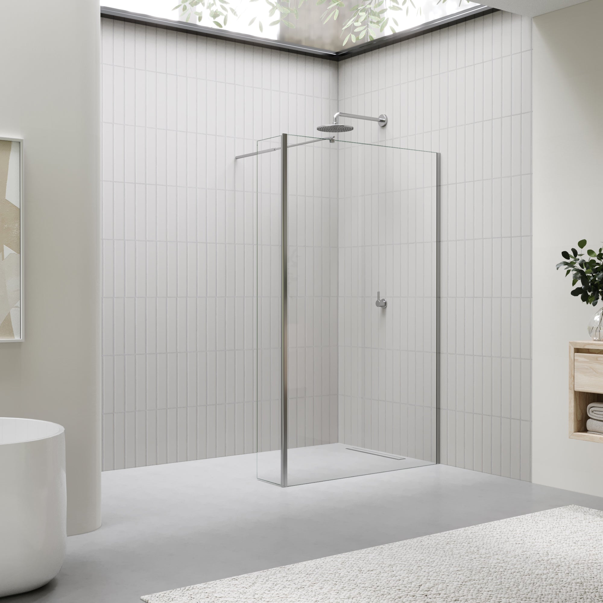 Extensión giratoria de 40 cm para mampara de ducha Walk-In | Vidrio templado 10 mm, protección contra salpicaduras
