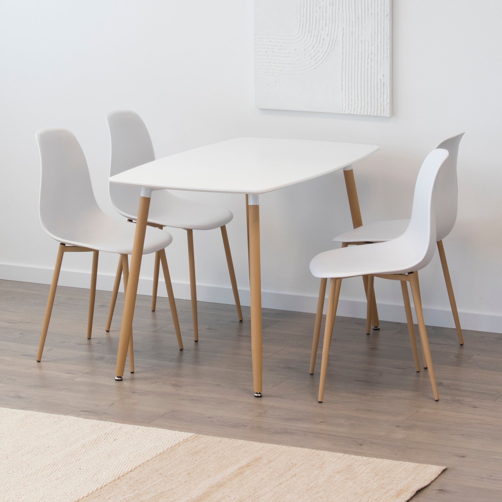 Set Tavolo e Sedie Felicia Hemans, Struttura Metallica Effetto Legno