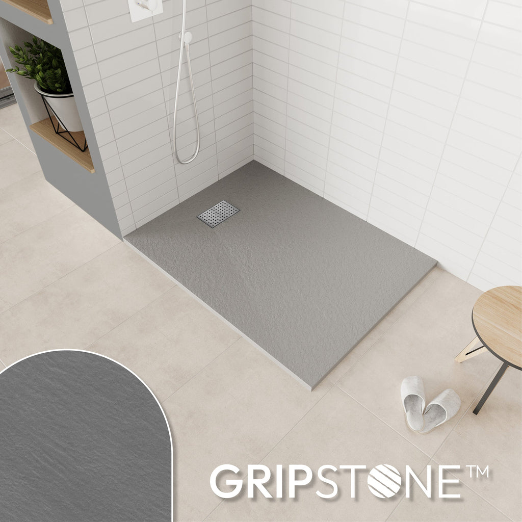 BOREAL - Base de duche cinzenta RAL 7030 SMC antiderrapante GRIPSTONE com sifão incluído