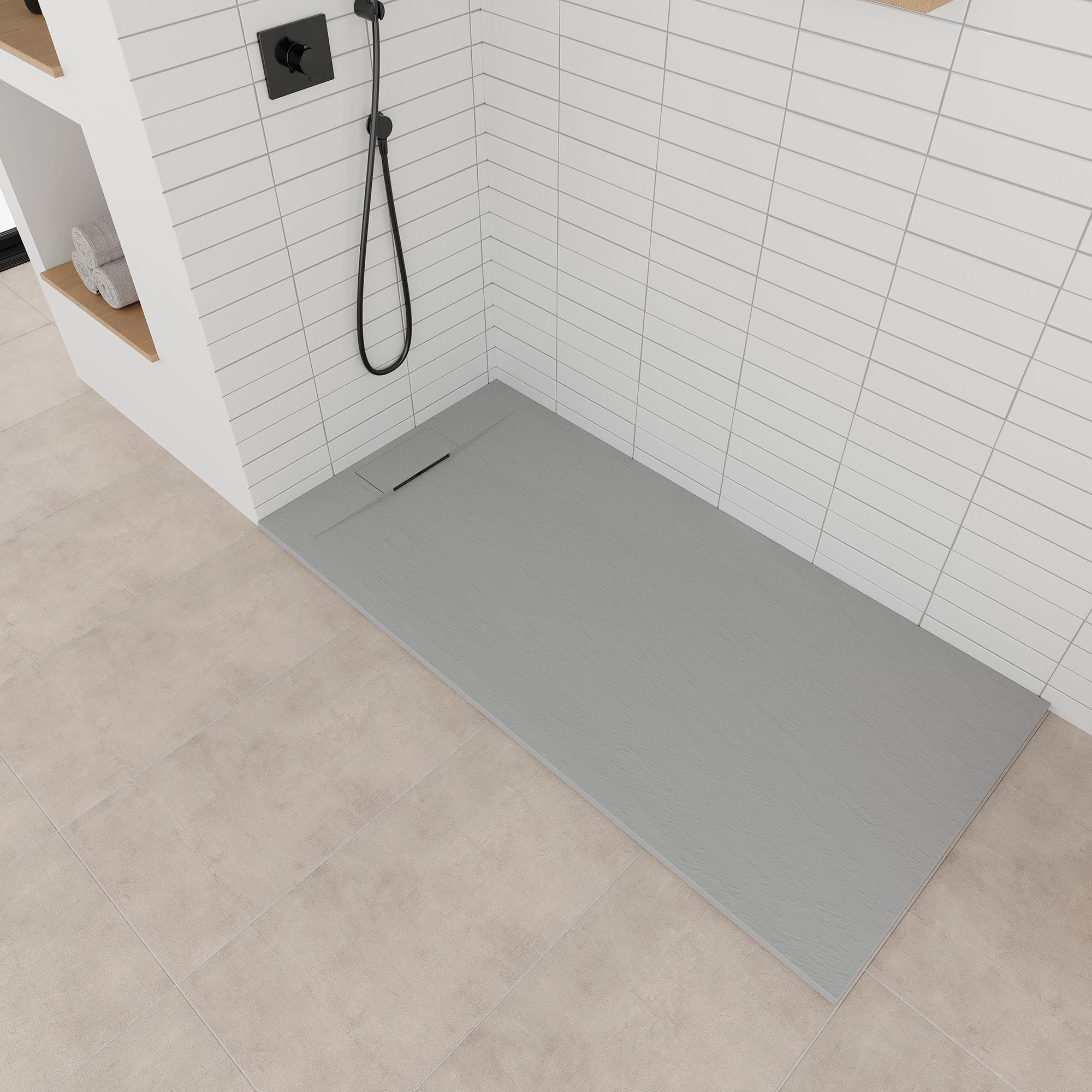 POLAR - Piatto doccia grigio antiscivolo, resistente, durevole e facile da pulire - Incl. sifone