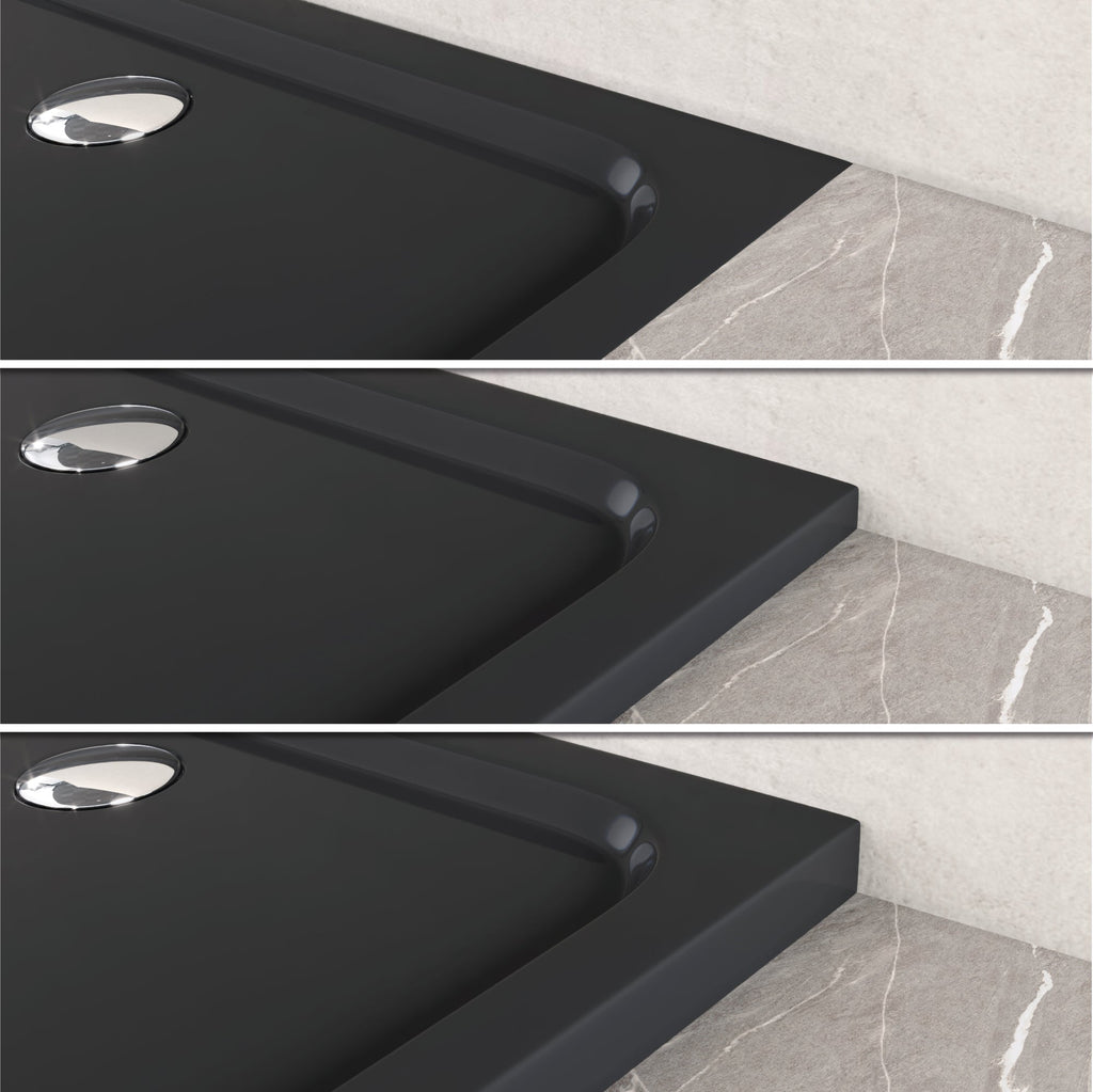 SHIMMER - Piatto doccia nero Smooth acrilico, texture liscia, ultrasottile 5 cm, sifone e valvola inclusi
