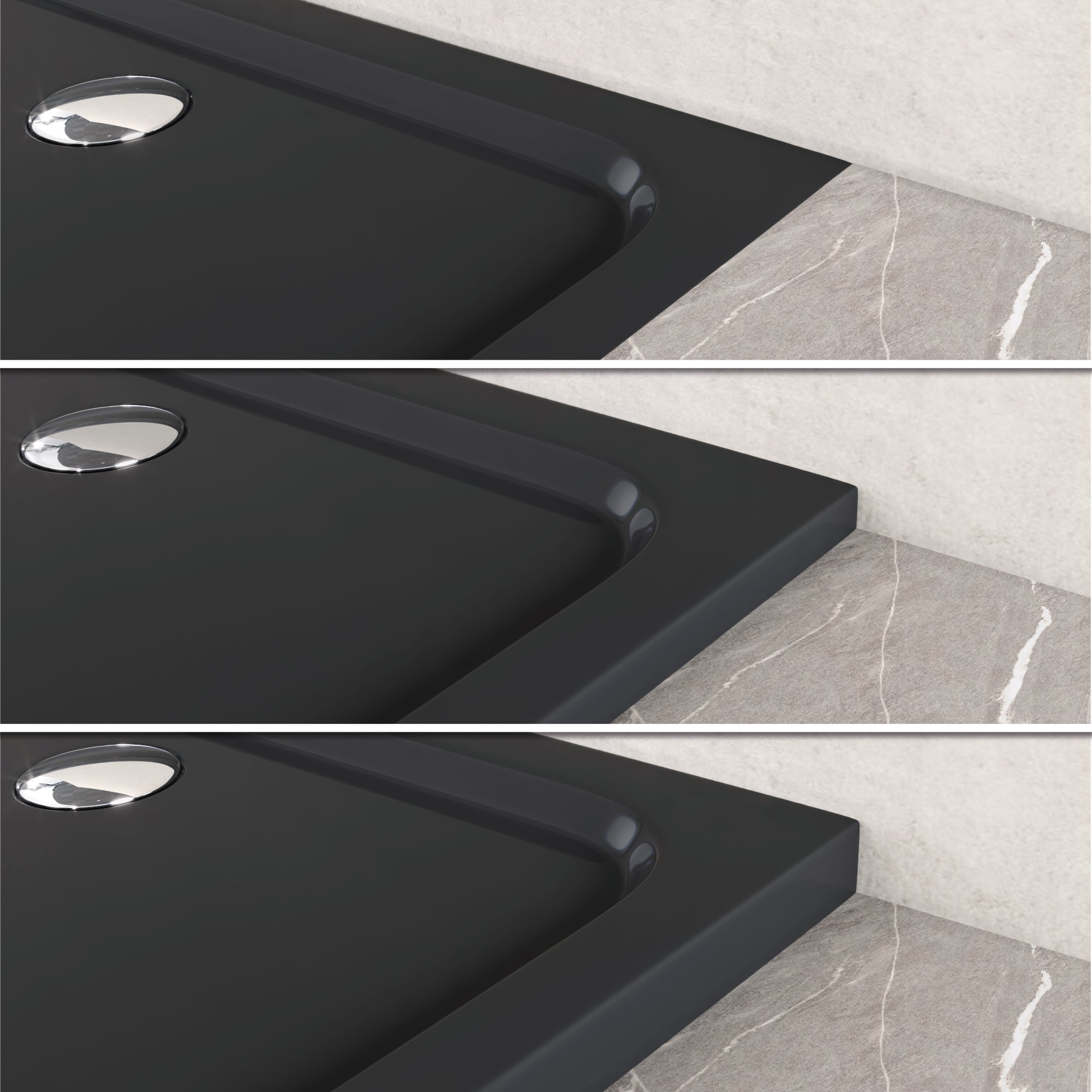 SHIMMER - Piatto doccia nero Smooth acrilico, texture liscia, ultrasottile 5 cm, sifone e valvola inclusi
