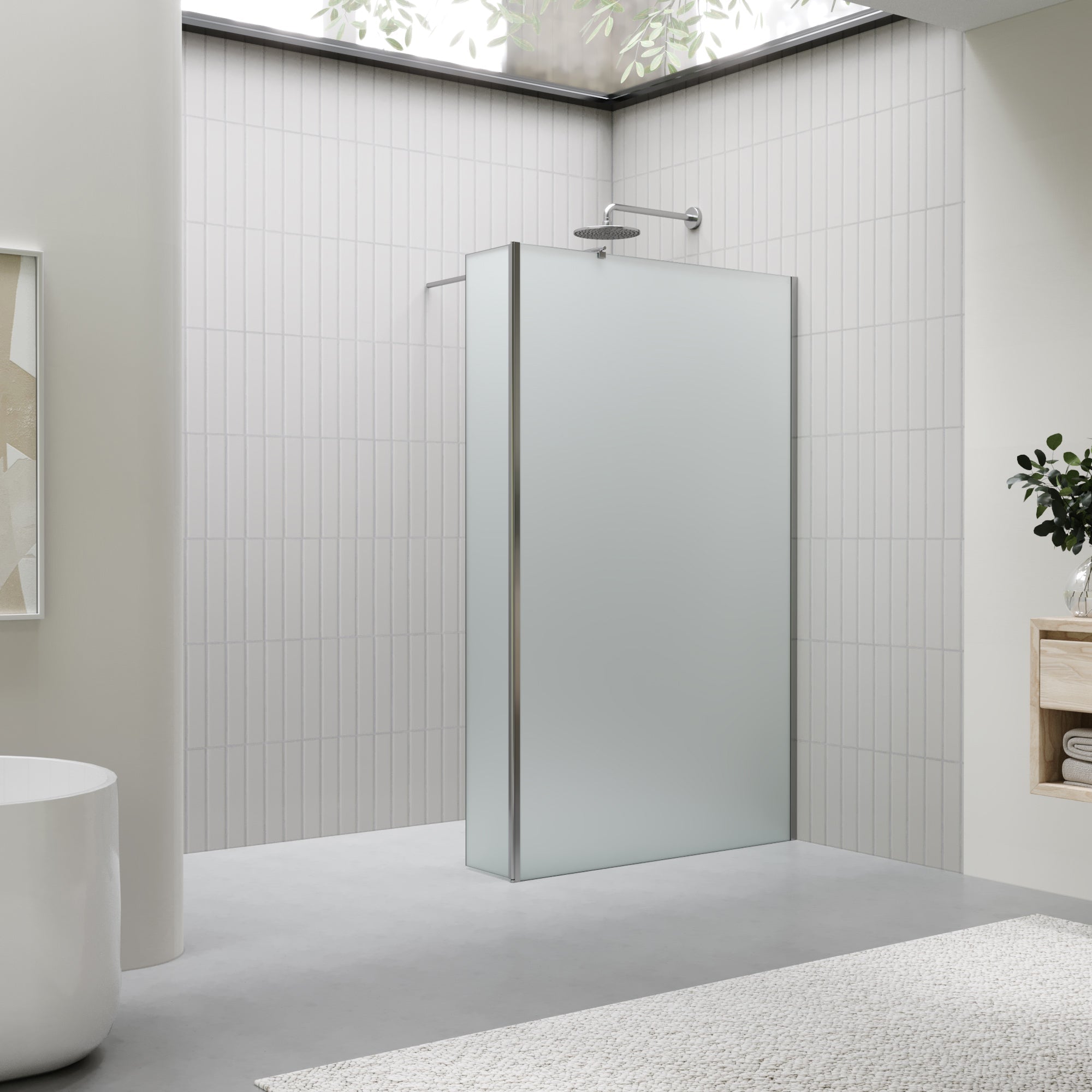 Extensión giratoria de 40 cm para mampara de ducha Walk-In | Vidrio templado 10 mm, protección contra salpicaduras