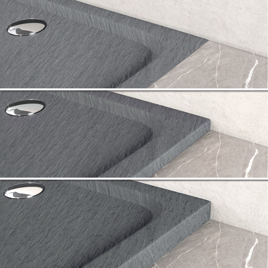 SHIMMER - Piatto doccia grigio Stone acrilico, texture pietra, ultrasottile 5 cm, sifone e valvola inclusi