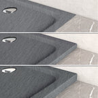 SHIMMER - Piatto doccia grigio Stone acrilico, texture pietra, ultrasottile 5 cm, sifone e valvola inclusi