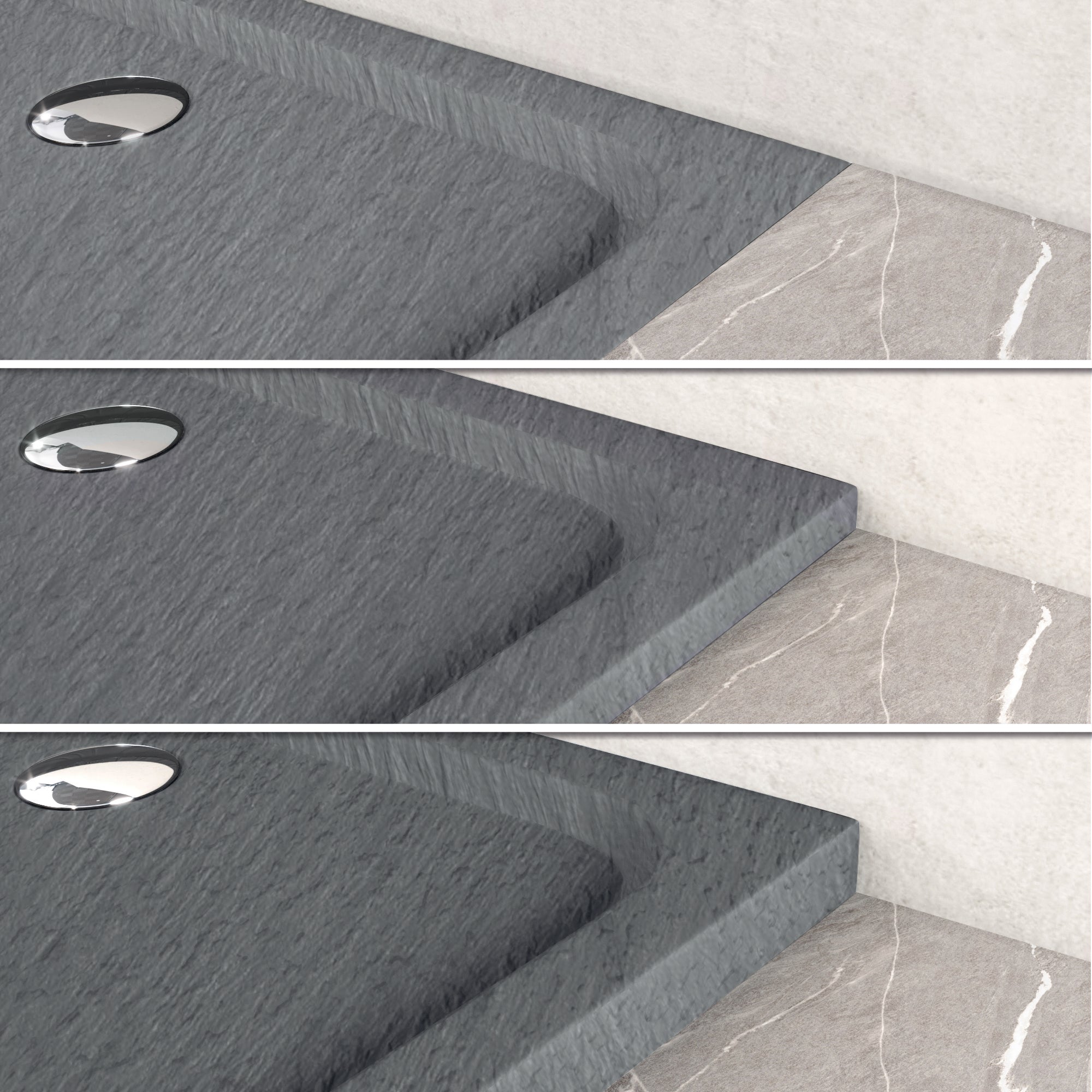 SHIMMER - Piatto doccia grigio Stone acrilico, texture pietra, ultrasottile 5 cm, sifone e valvola inclusi
