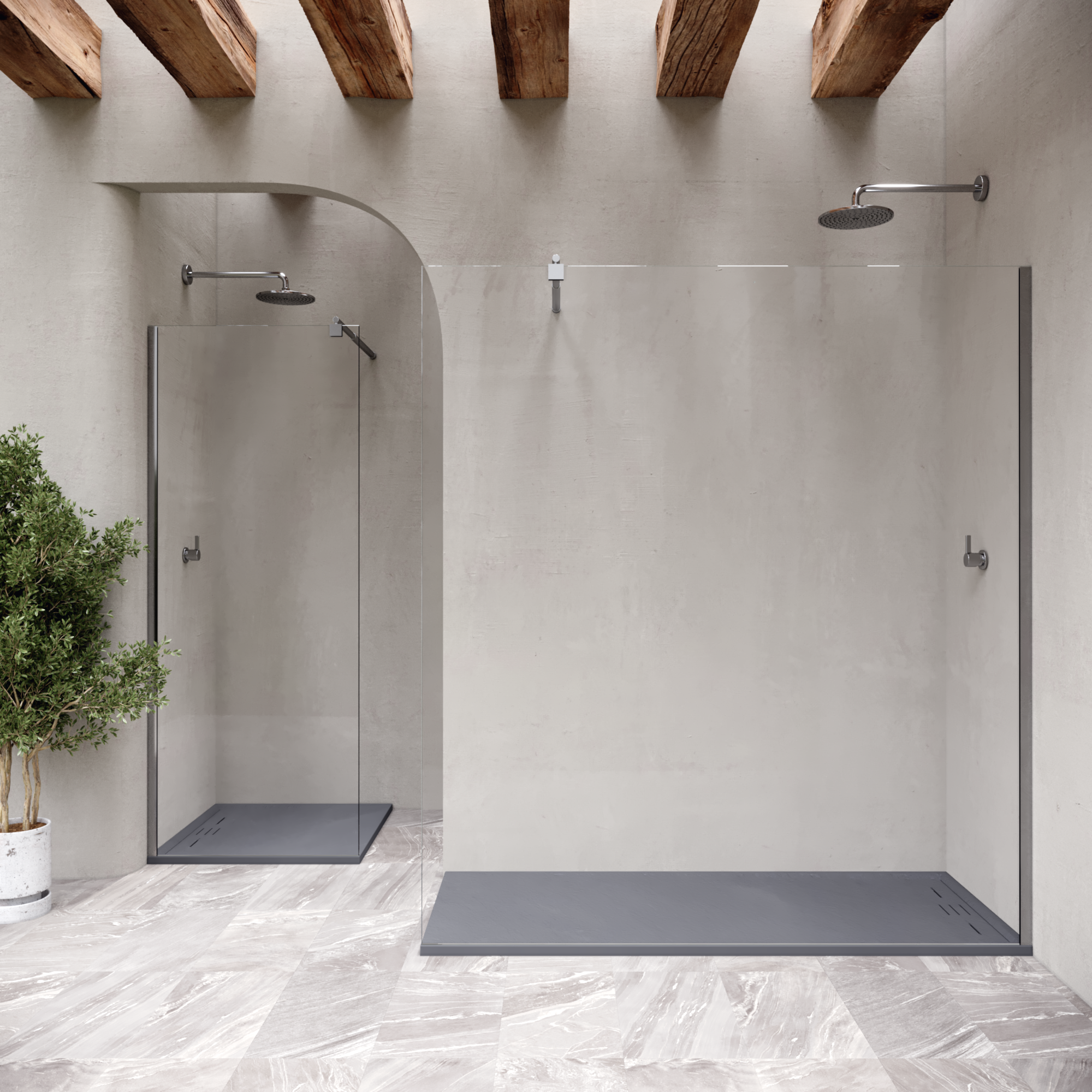 HIEMAL - Piatto doccia grigio antiscivolo, resistente e durevole - Incl. sifone e griglia inox
