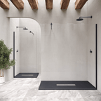 LUMIA - Piatto doccia nero antiscivolo, resistente e durevole - Incl. sifone e griglia inox