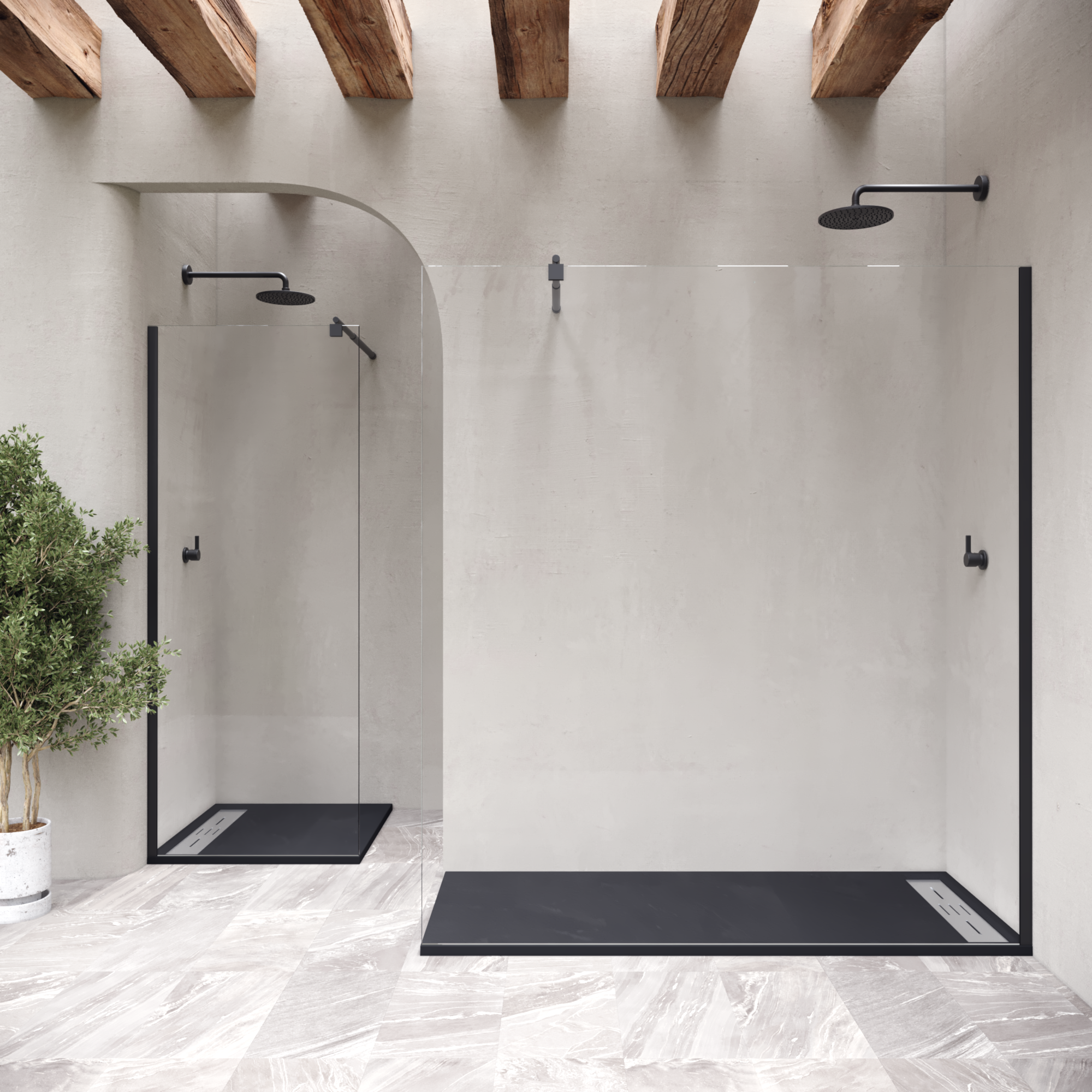 HIEMAL - Piatto doccia nero antiscivolo, resistente e durevole - Incl. sifone e griglia inox
