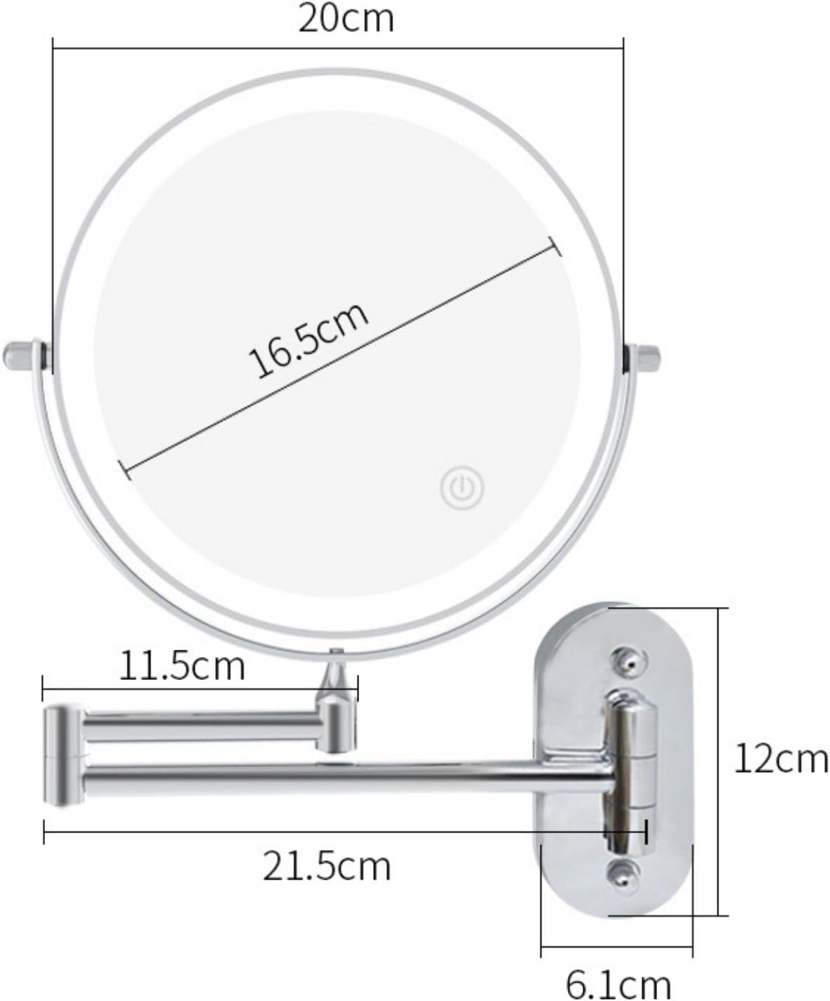 Specchio da barba/trucco ricaricabile con LED, ingrandimento 5X, rotazione 360º