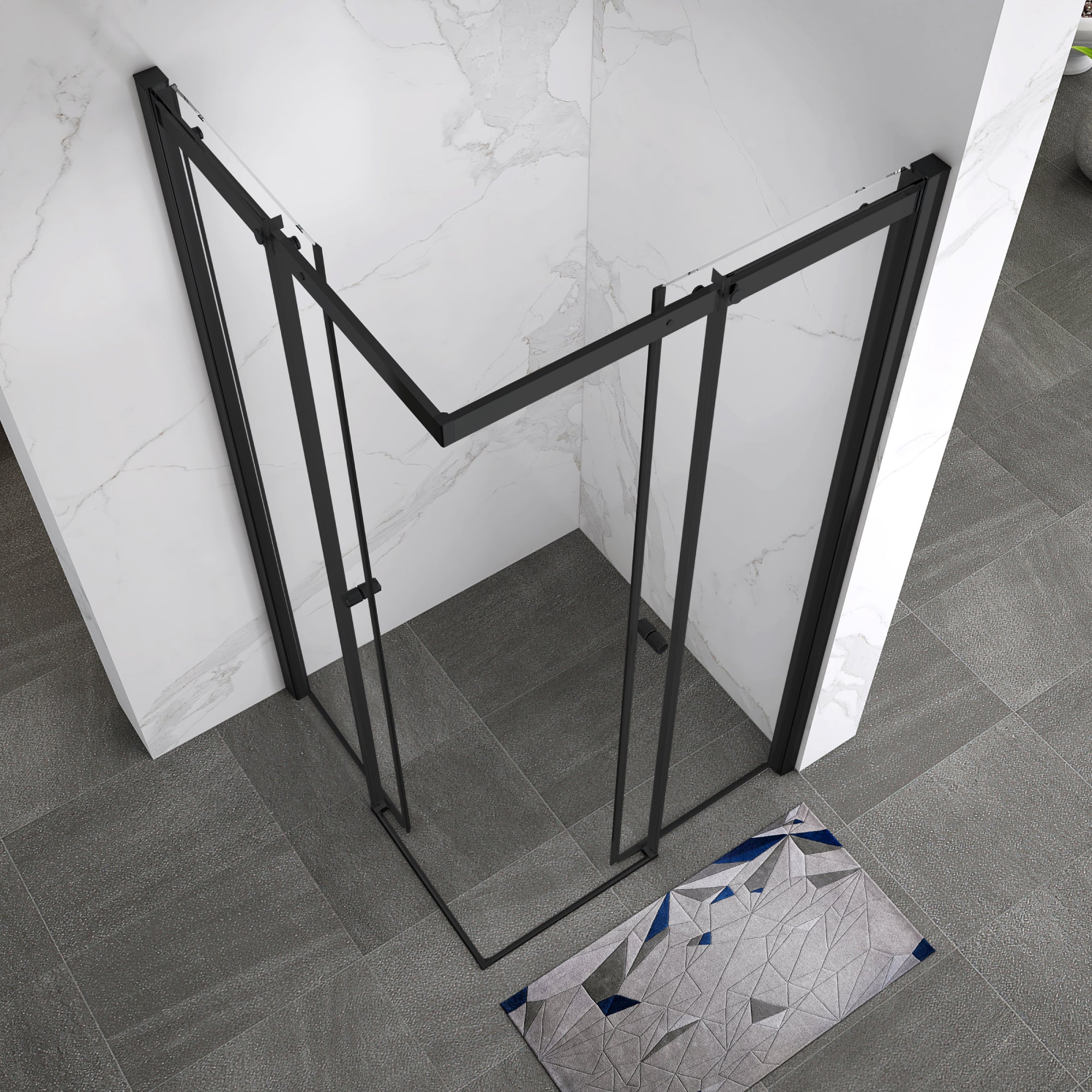 KAYLEE - Cabina doccia reversibile con porte scorrevoli, profilo nero e vetro temperato trasparente da 6 mm