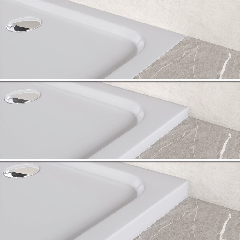 SHIMMER - Plato de ducha blanco Smooth acrílico, textura lisa, extraplano 5 cm, sifón y válvula incluidos