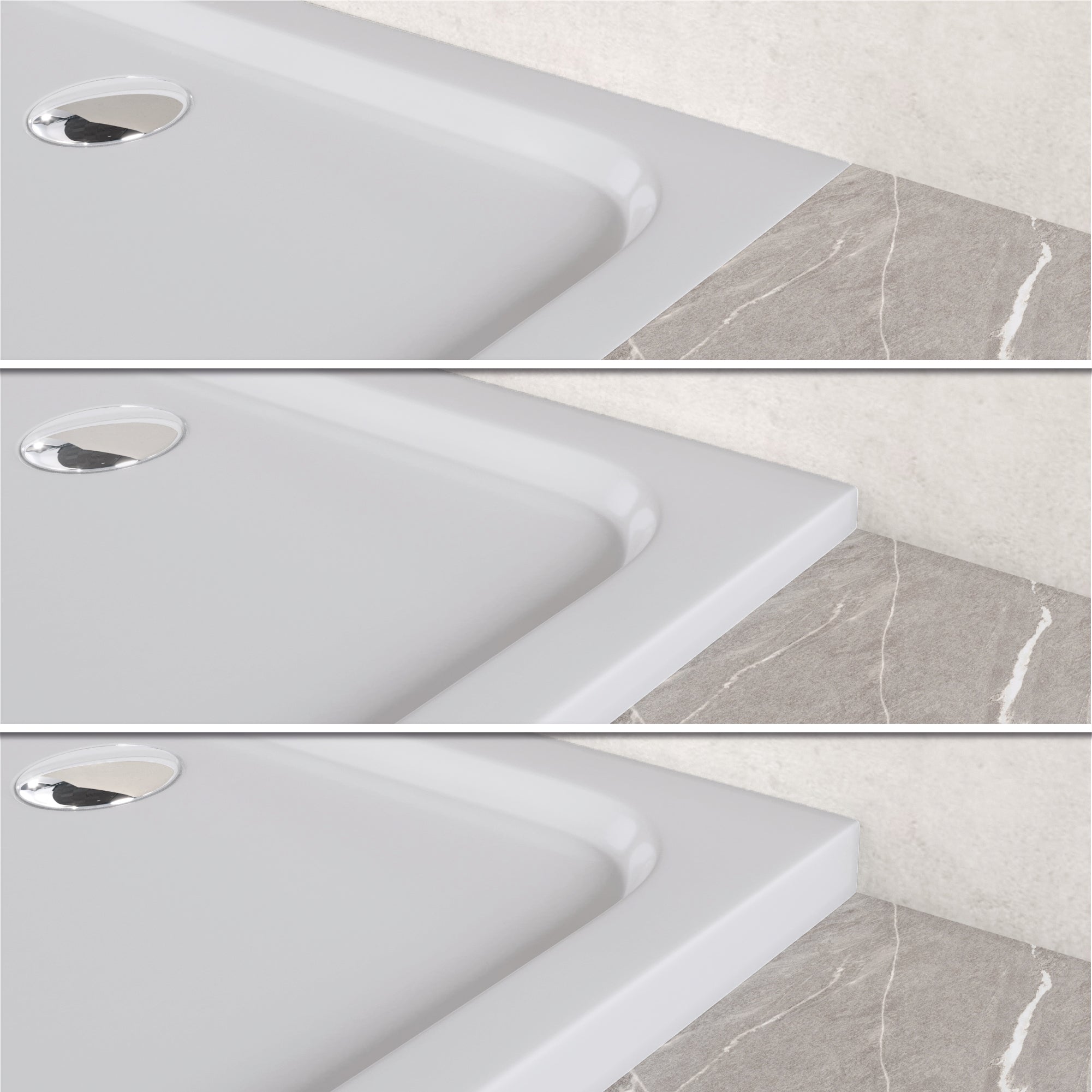 SHIMMER - Plato de ducha blanco Smooth acrílico, textura lisa, extraplano 5 cm, sifón y válvula incluidos