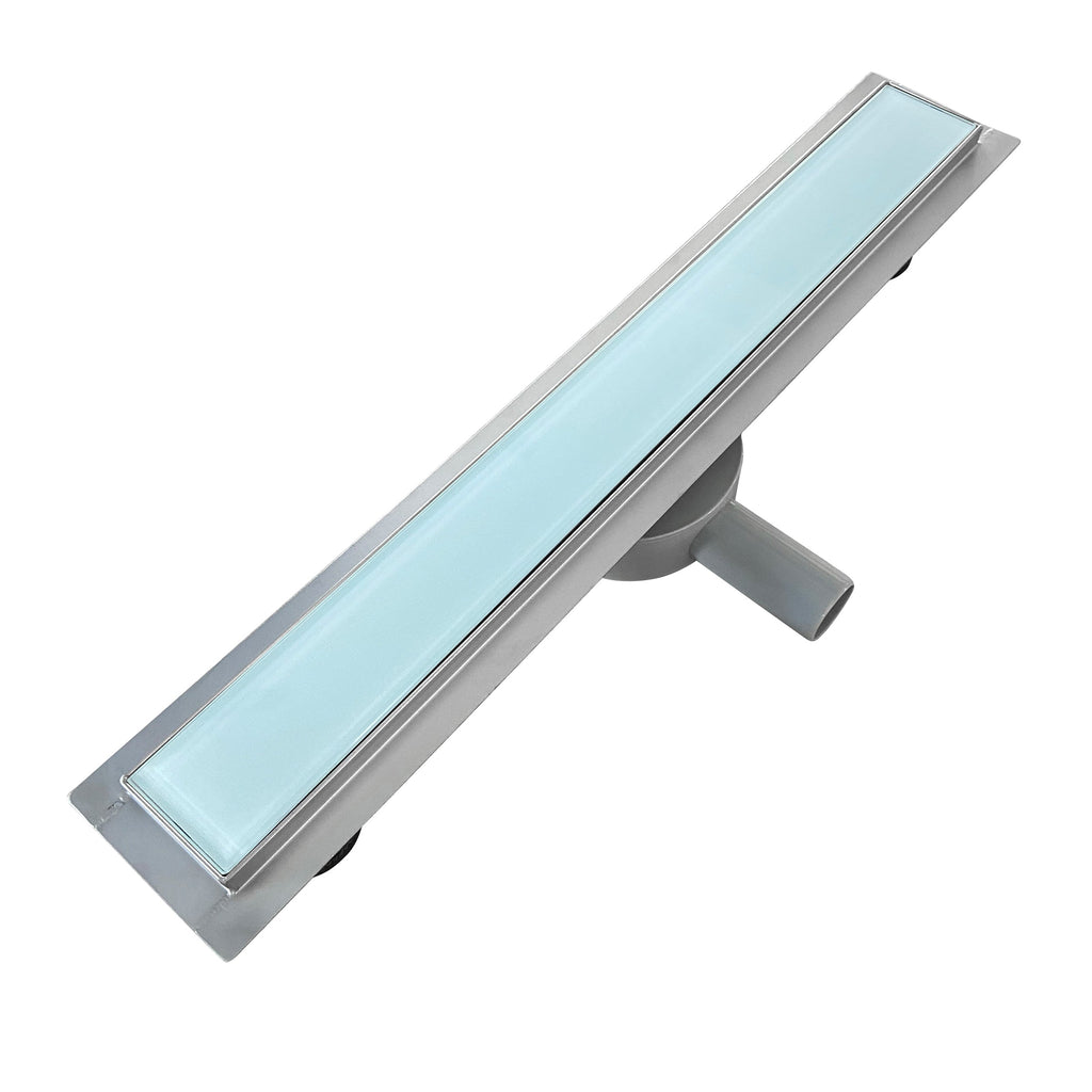Ralo de duche plano de aço inoxidável com tampa de vidro branco B3