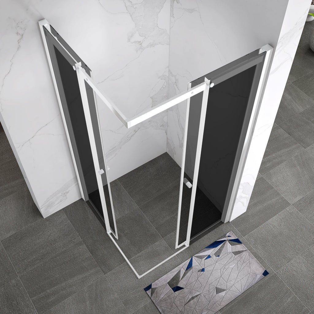 KAYLEE - Cabina doccia reversibile con porte scorrevoli, profilo bianco e vetro temperato fumé da 6 mm