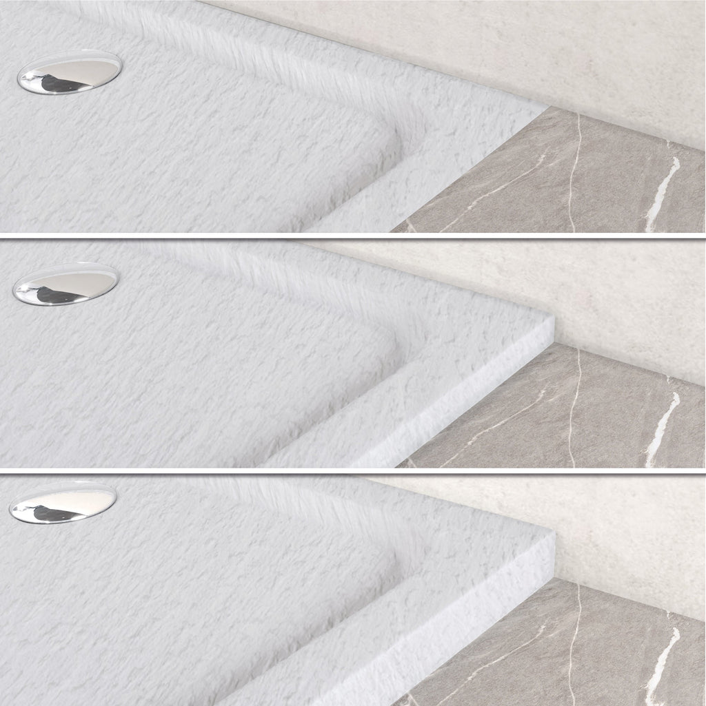 SHIMMER - Piatto doccia bianco Stone acrilico, texture pietra, ultrasottile 5 cm, sifone e valvola inclusi