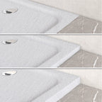 SHIMMER - Piatto doccia bianco Stone acrilico, texture pietra, ultrasottile 5 cm, sifone e valvola inclusi