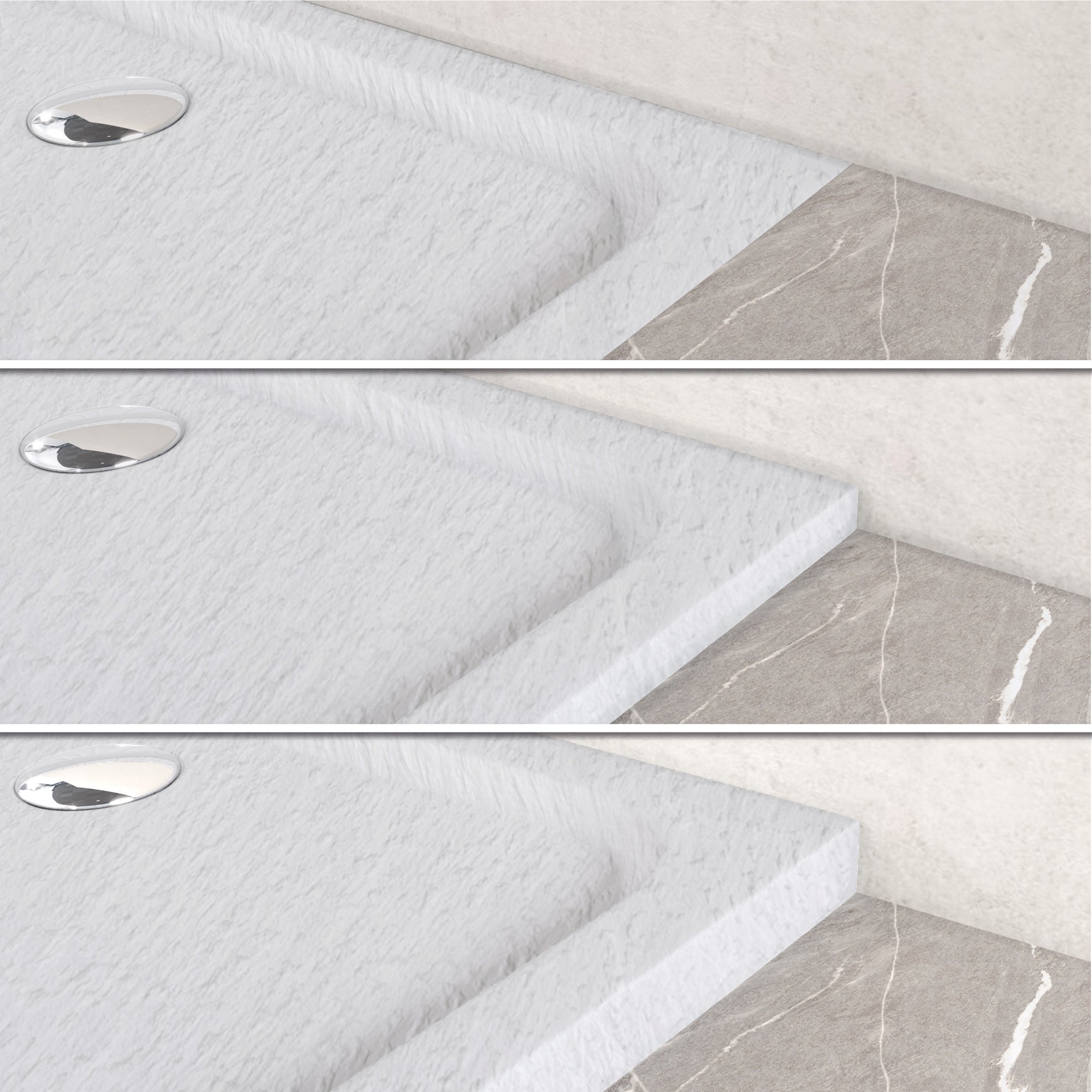 SHIMMER - Piatto doccia bianco Stone acrilico, texture pietra, ultrasottile 5 cm, sifone e valvola inclusi