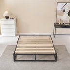 HARUKI - Letto con struttura metallica e doghe in legno naturale, spazio contenitivo di 31,8 cm - Nero o Bianco