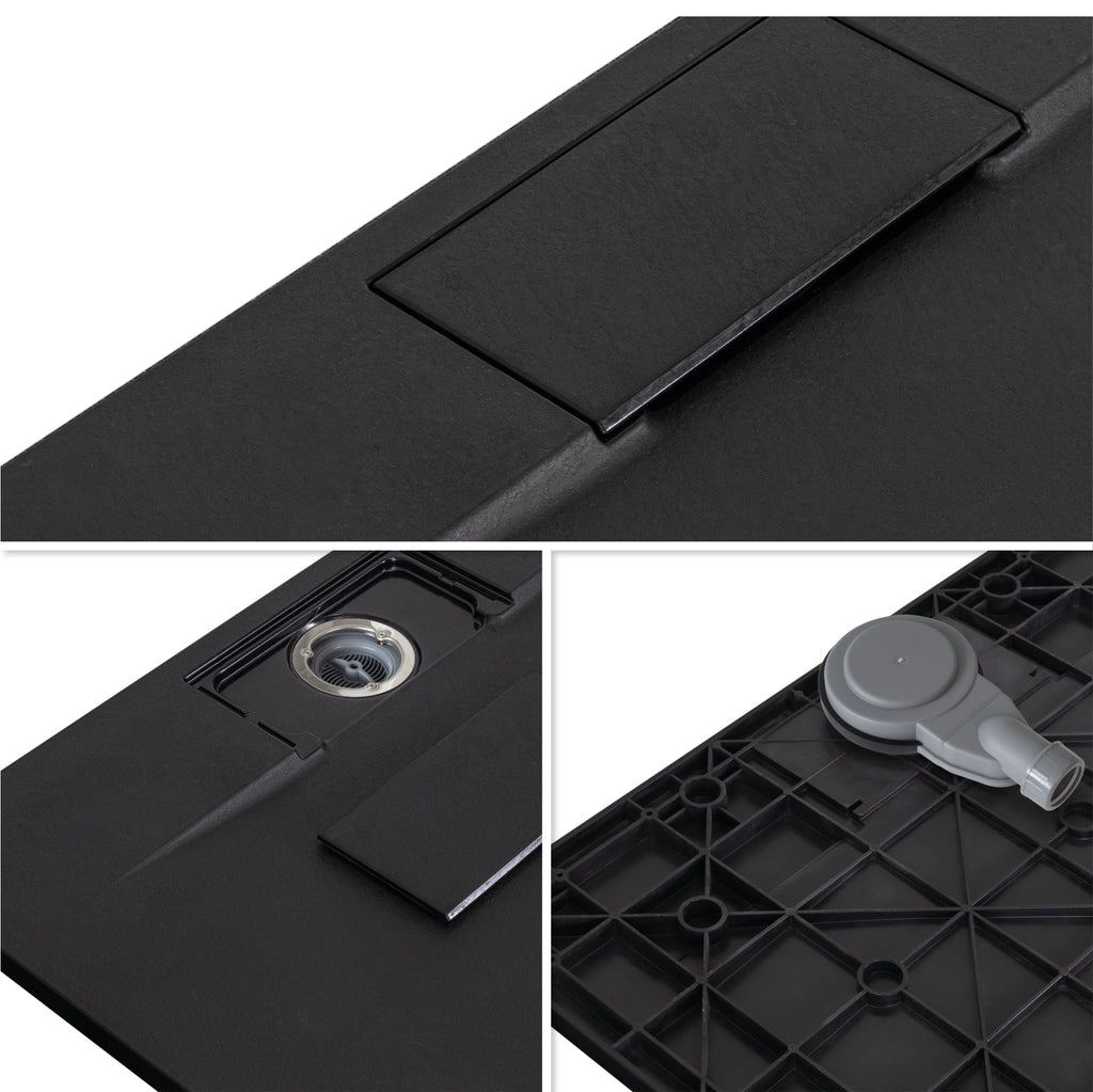 POLAR - Piatto doccia nero antiscivolo, resistente, durevole e facile da pulire - Incl. sifone