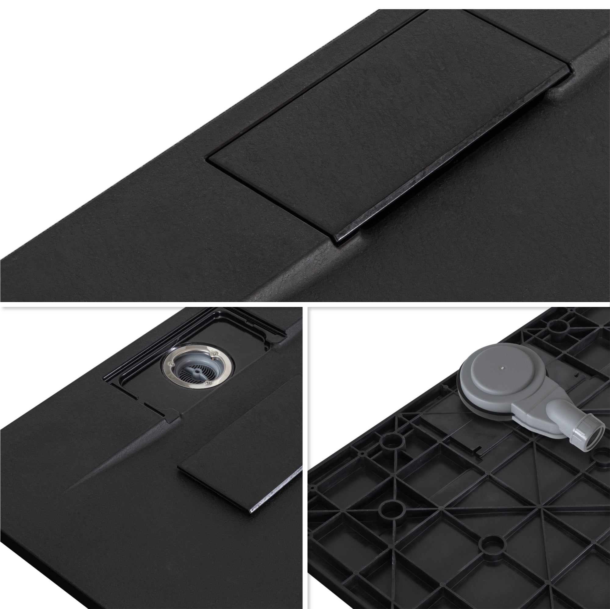 POLAR - Piatto doccia nero antiscivolo, resistente, durevole e facile da pulire - Incl. sifone
