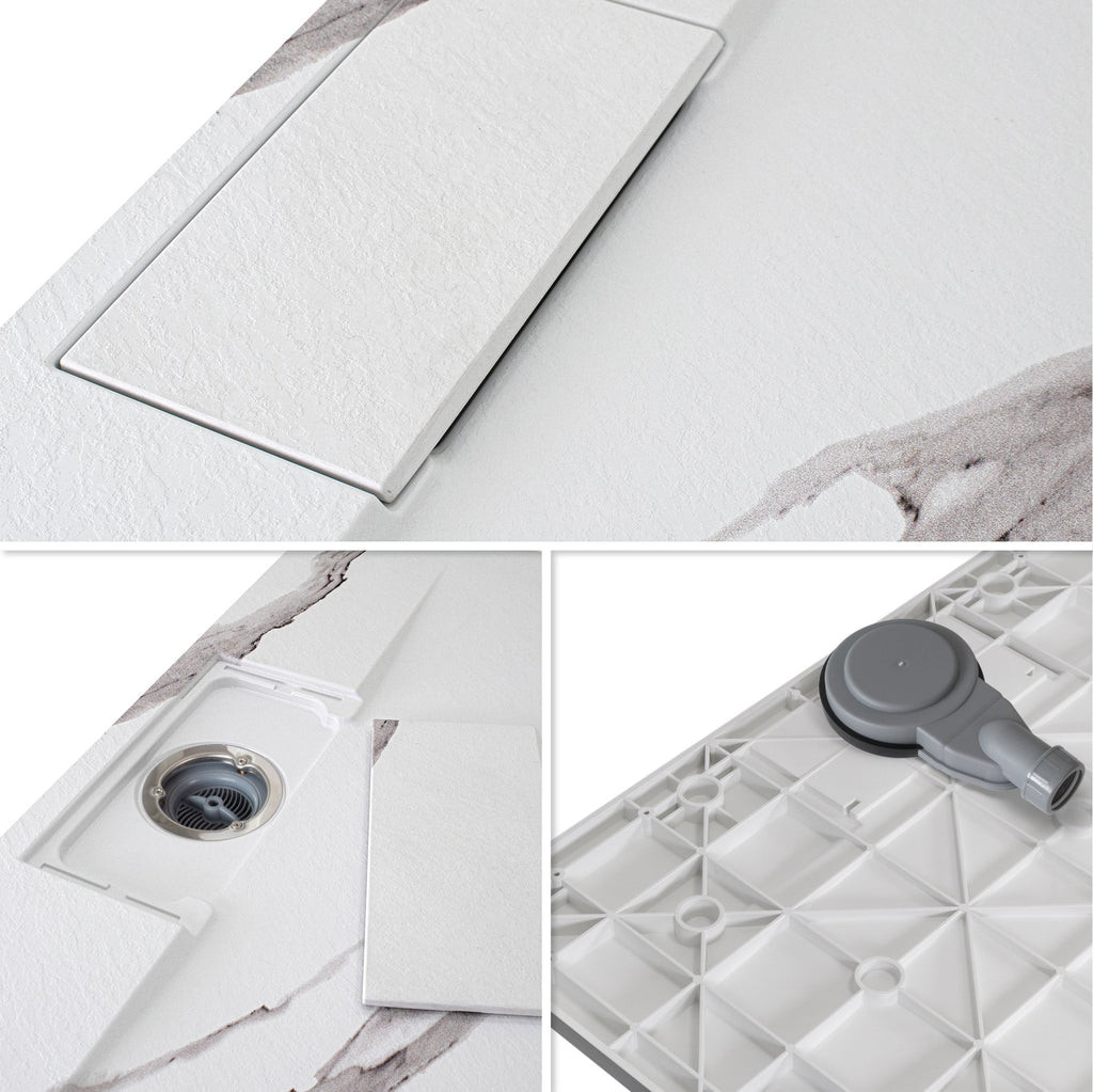 POLAR - Piatto doccia Carrara antiscivolo, resistente, durevole e facile da pulire - Incl. sifone