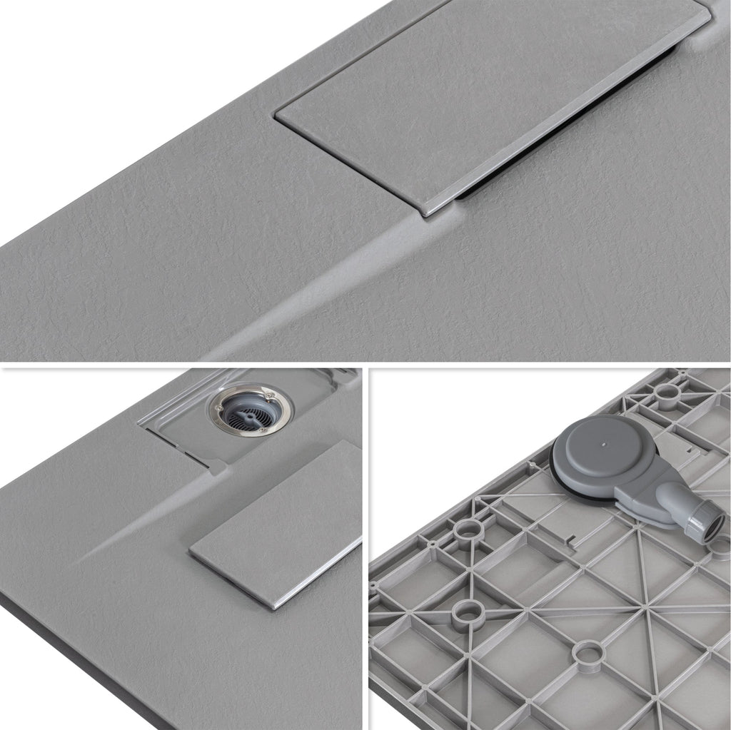 POLAR - Piatto doccia grigio antiscivolo, resistente, durevole e facile da pulire - Incl. sifone
