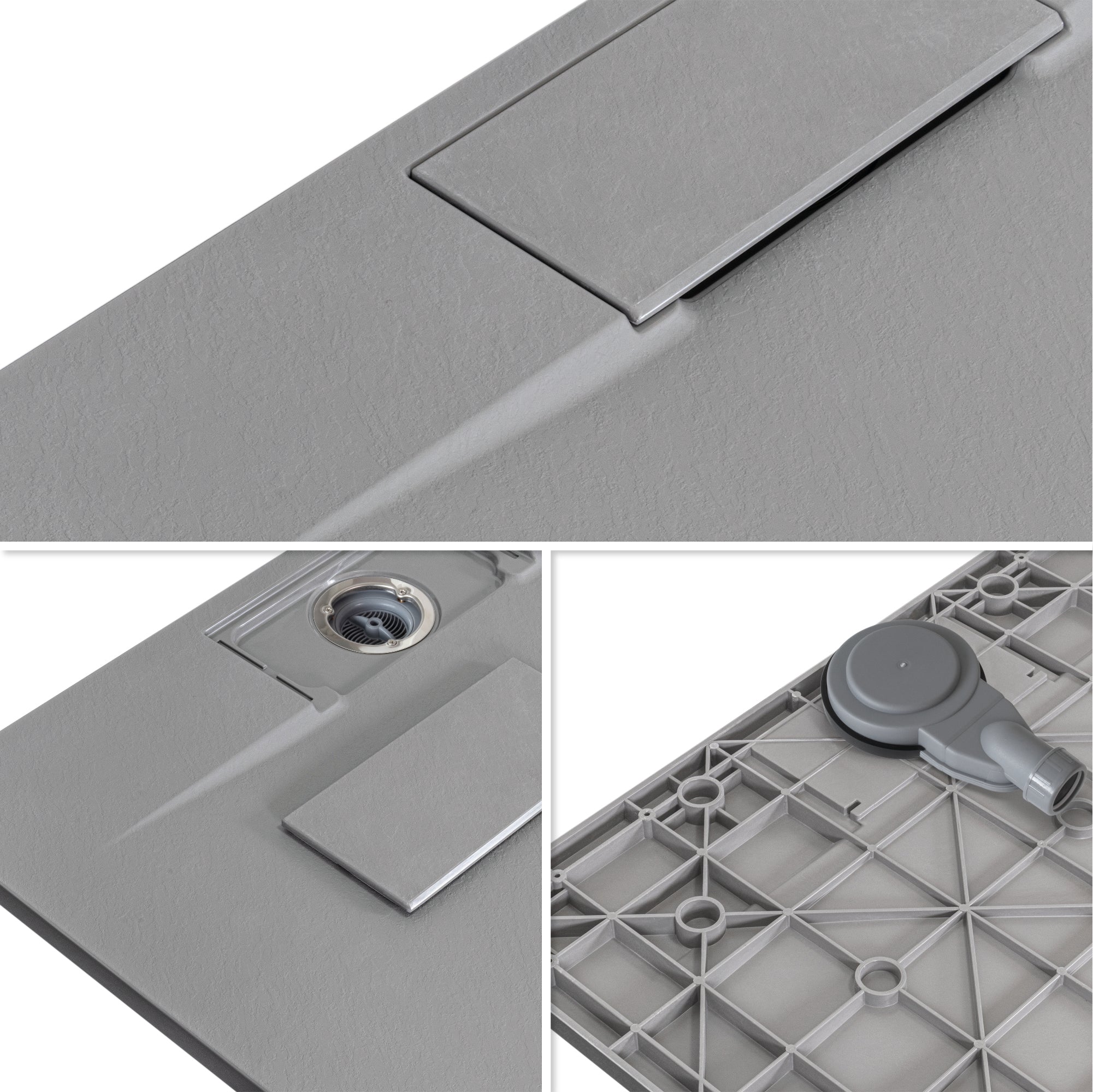 POLAR - Piatto doccia grigio antiscivolo, resistente, durevole e facile da pulire - Incl. sifone