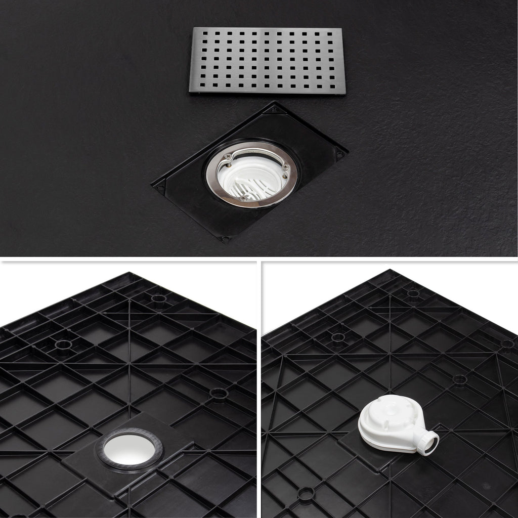 BOREAL - Base de duche preta RAL 7021 SMC antiderrapante GRIPSTONE com sifão incluído