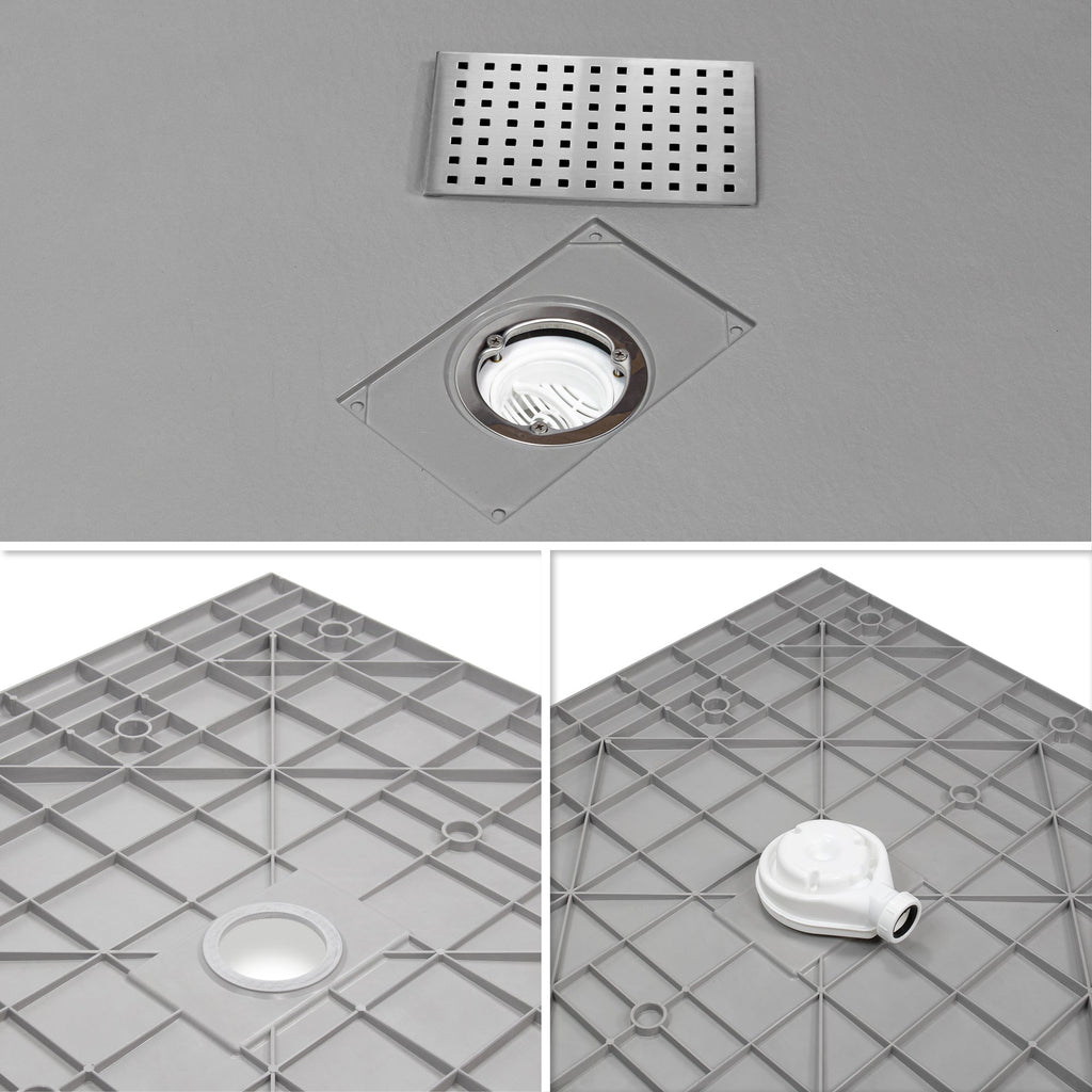 BOREAL - Base de duche cinzenta RAL 7030 SMC antiderrapante GRIPSTONE com sifão incluído