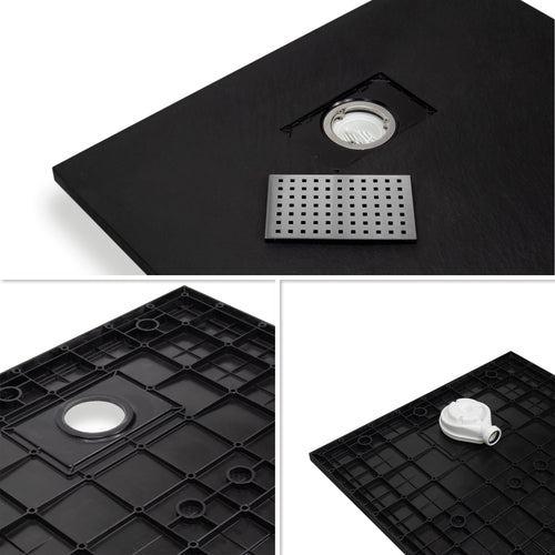 BOREAL - Piatto doccia nero RAL 7021 SMC antiscivolo GRIPSTONE con sifone incluso